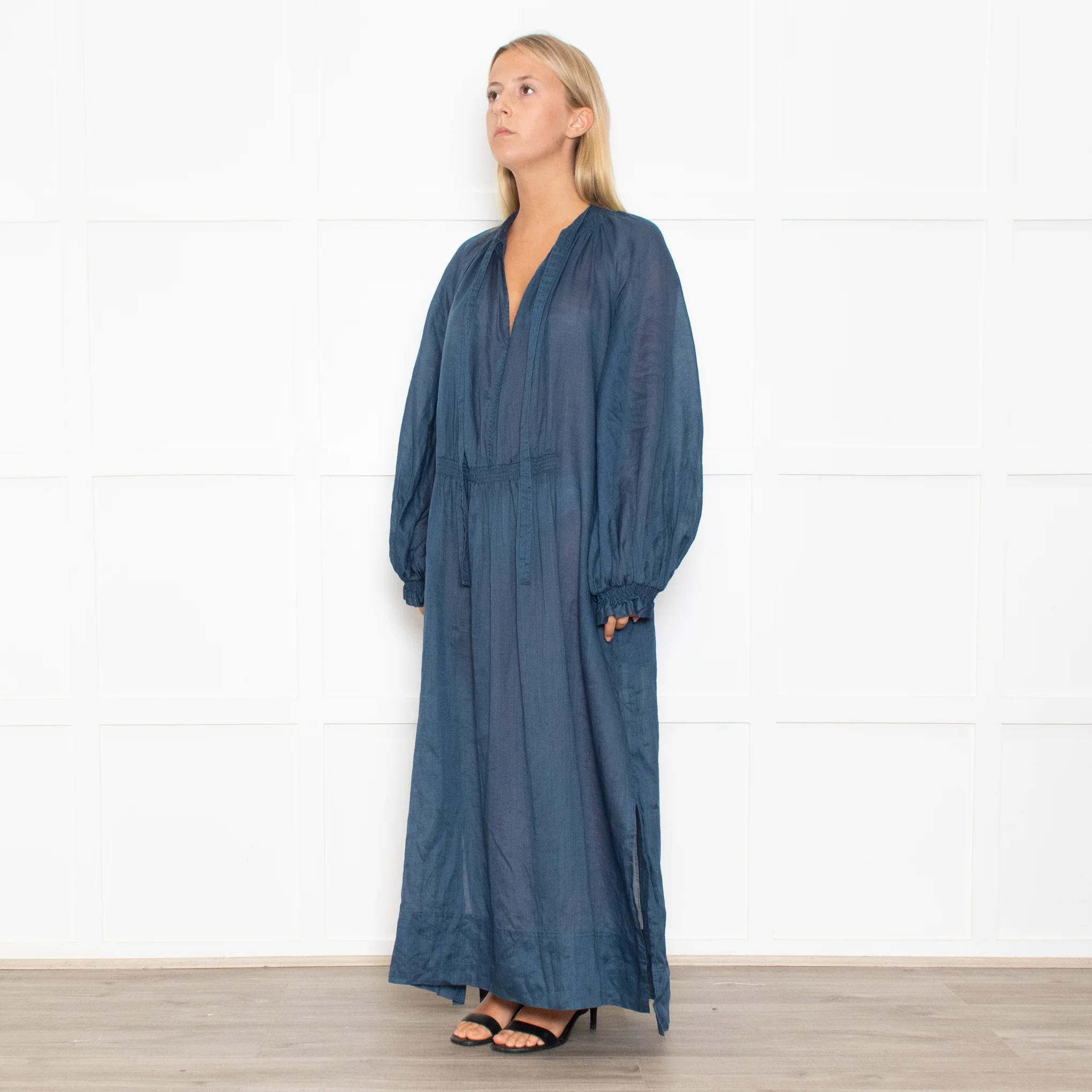 Lee Mathews Petrol Blue Oversized Sleeved Maxi Dress - Image 3