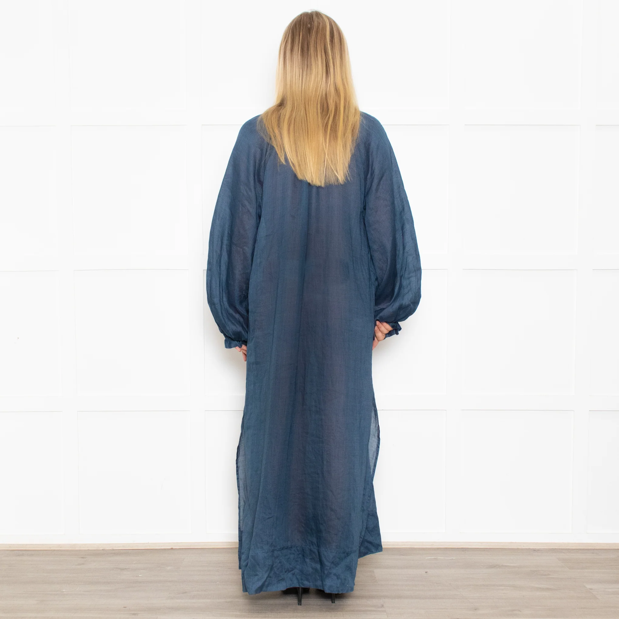 Lee Mathews Petrol Blue Oversized Sleeved Maxi Dress - Image 5
