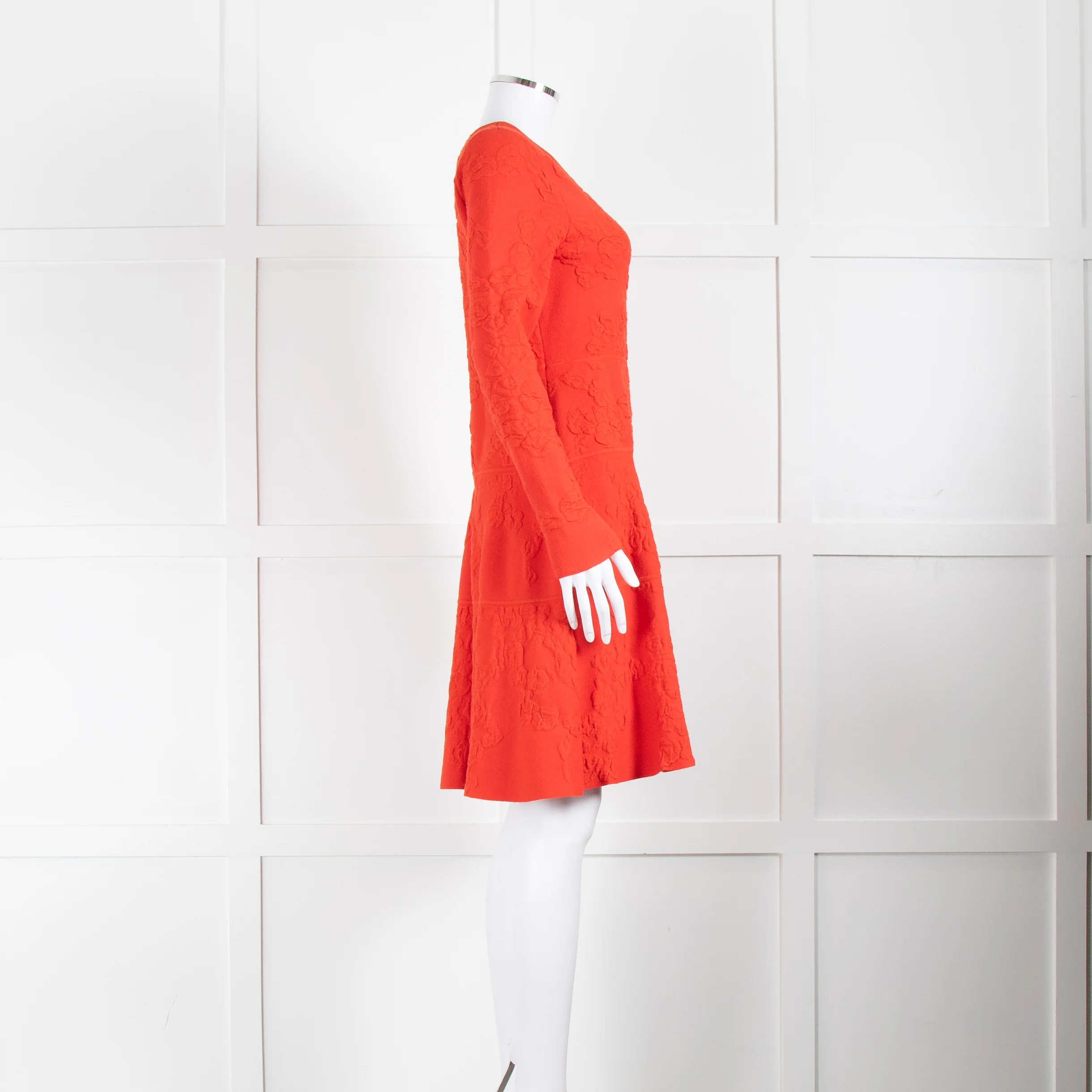 Lela Rose Red Long Sleeve Tiered Embossed Dress - Image 3