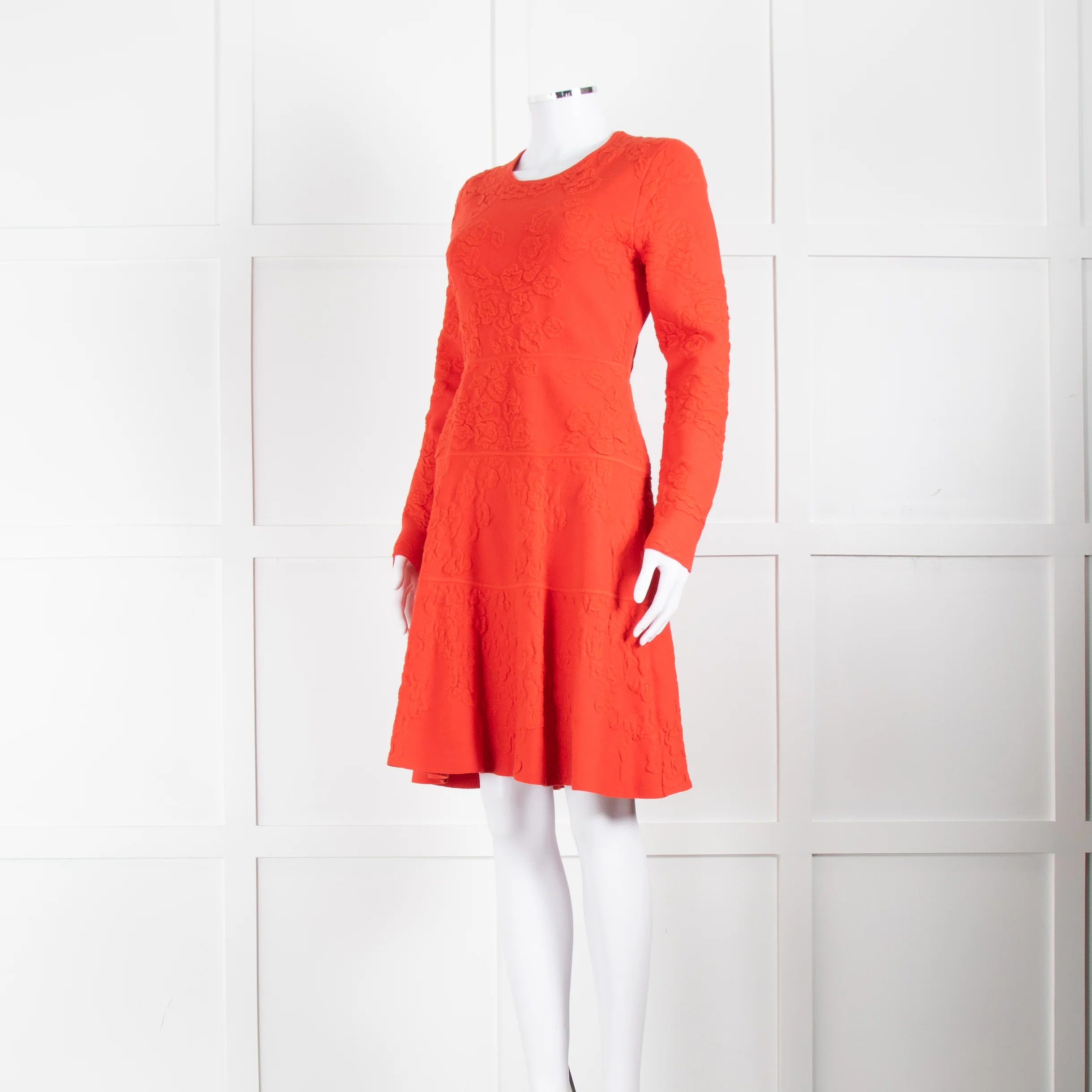 Lela Rose Red Long Sleeve Tiered Embossed Dress - Image 8