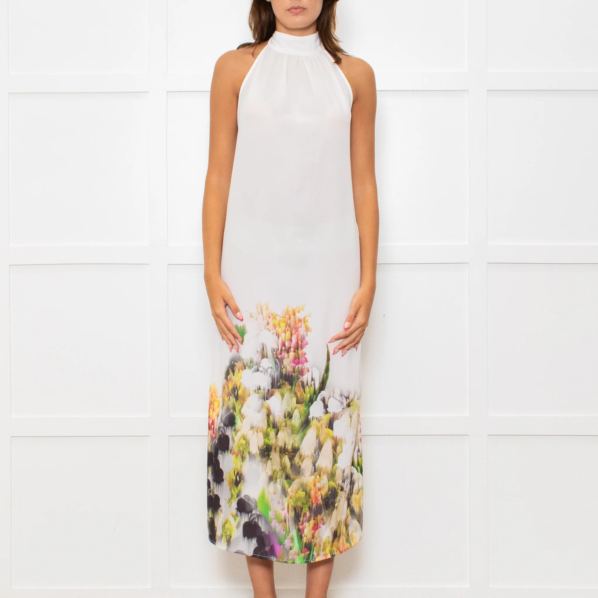 Lenny Niemeyer White Halterneck Maxi Dress with Floral Hem - Image 2