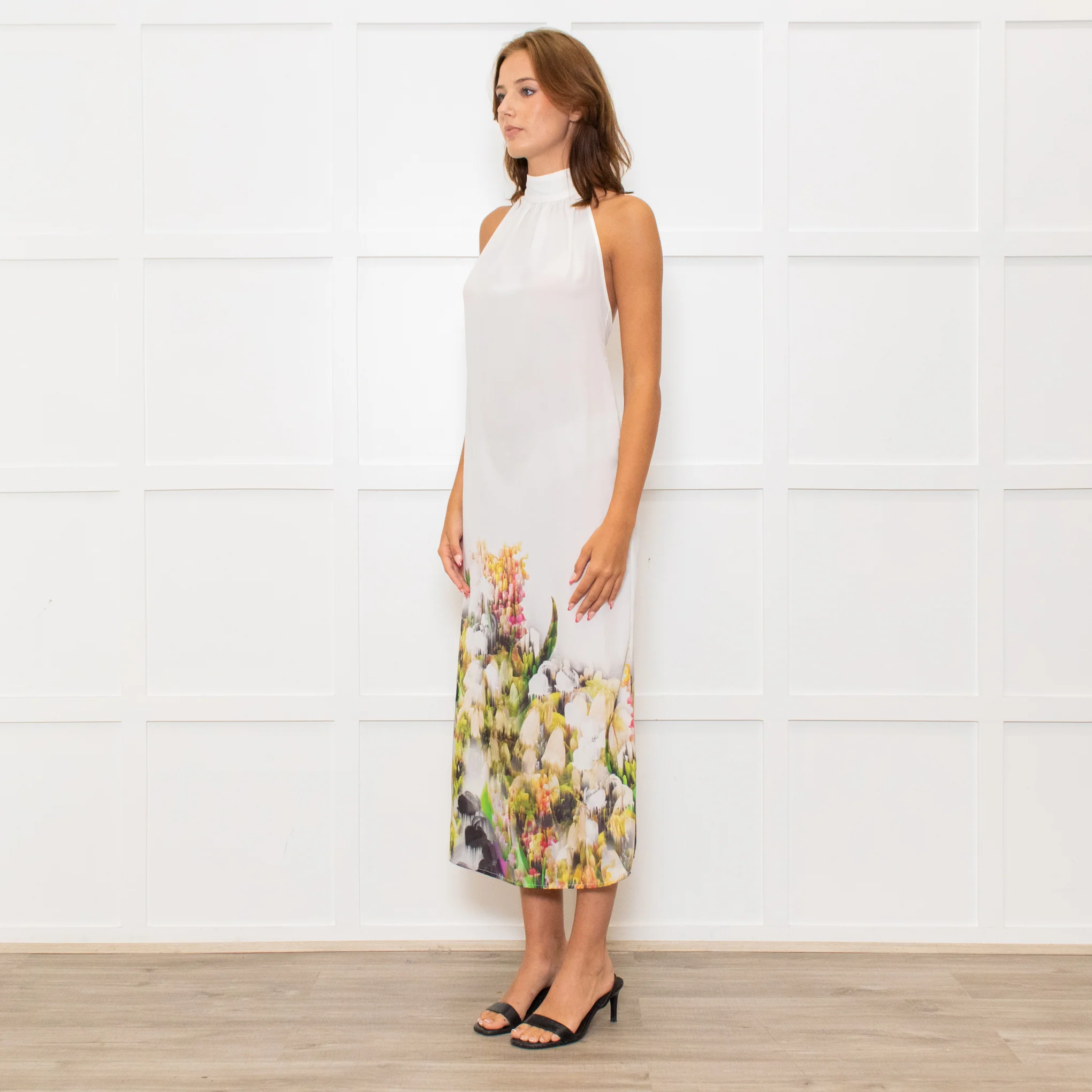 Lenny Niemeyer White Halterneck Maxi Dress with Floral Hem - Image 3
