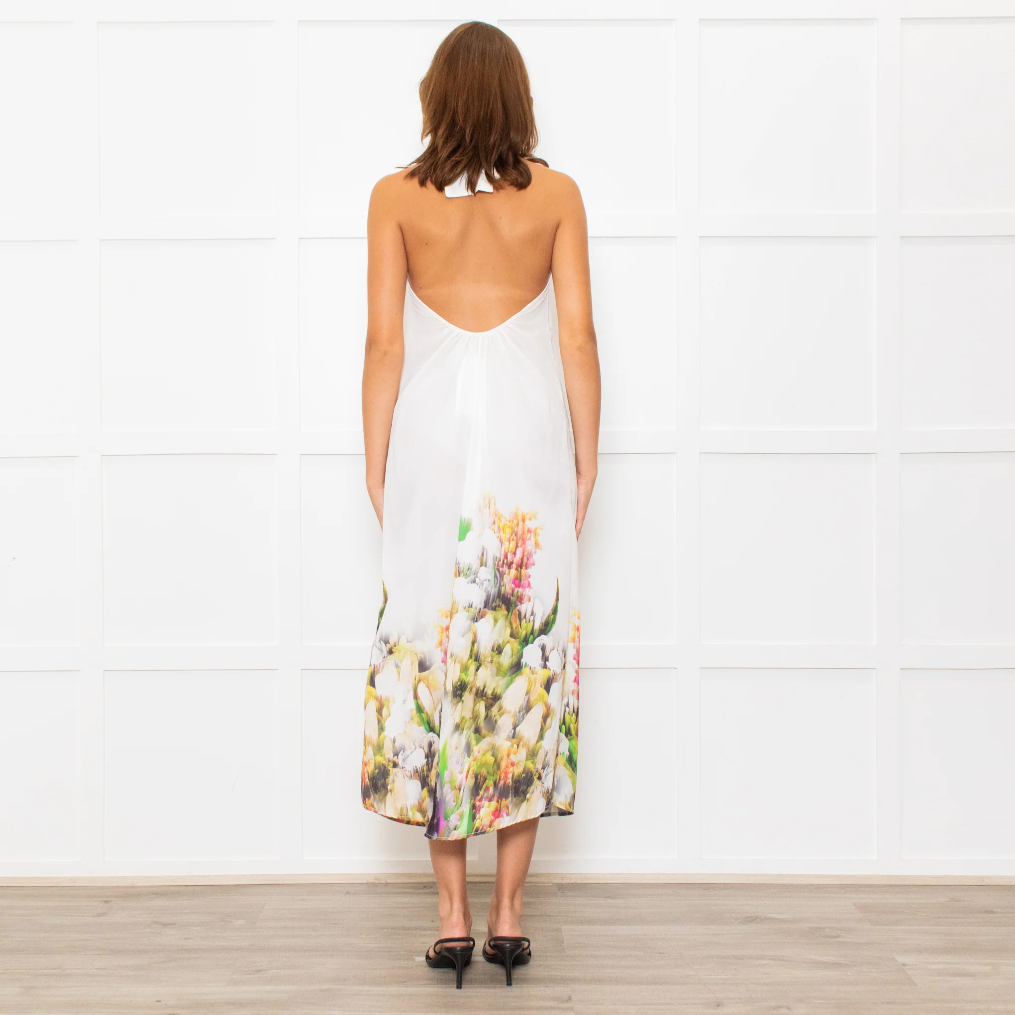 Lenny Niemeyer White Halterneck Maxi Dress with Floral Hem - Image 5