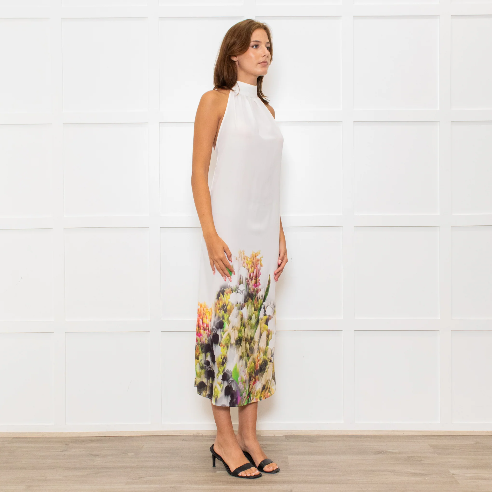 Lenny Niemeyer White Halterneck Maxi Dress with Floral Hem - Image 7