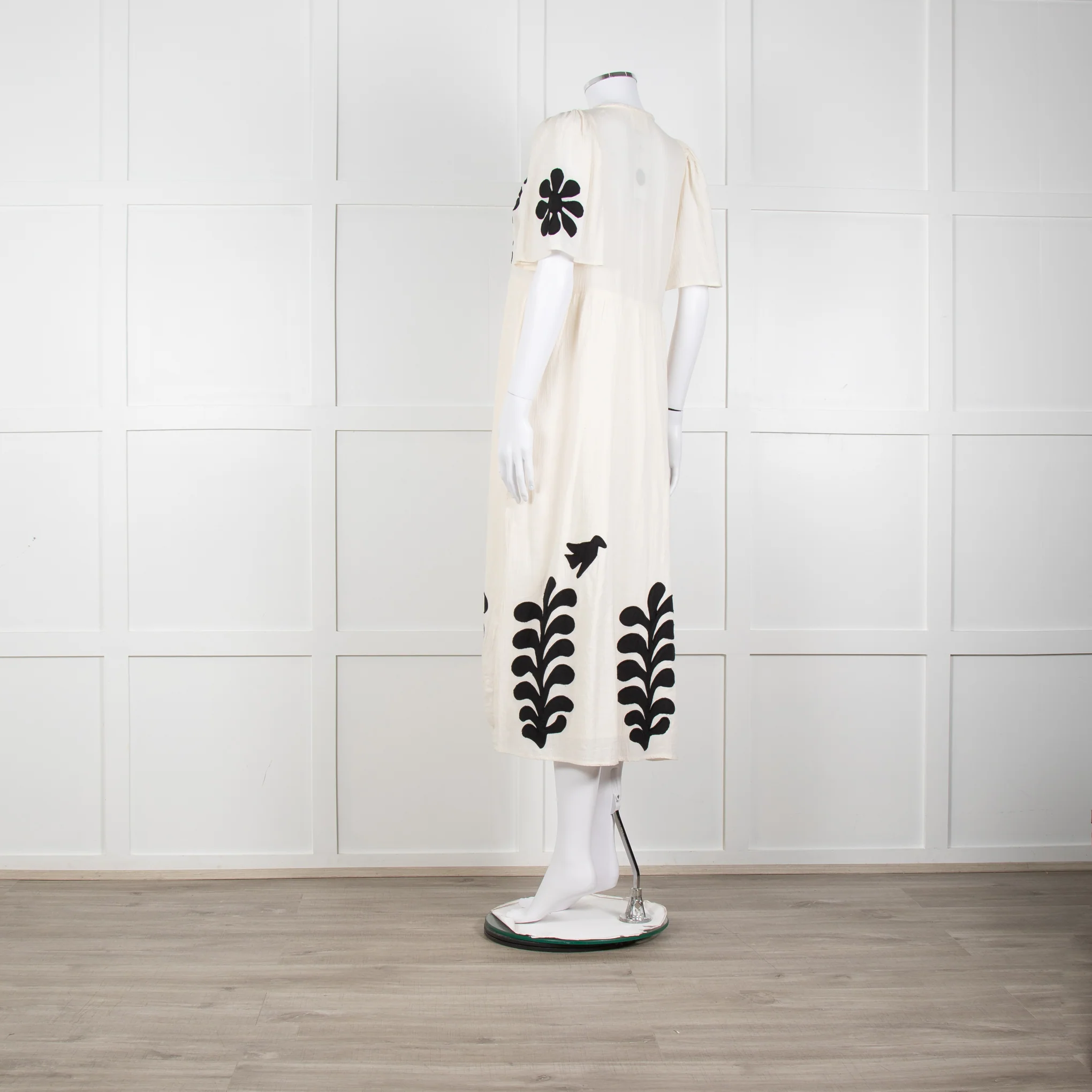 Leon & Harper Cream Cheesecloth Dress With Black Applique Pattern - Image 4