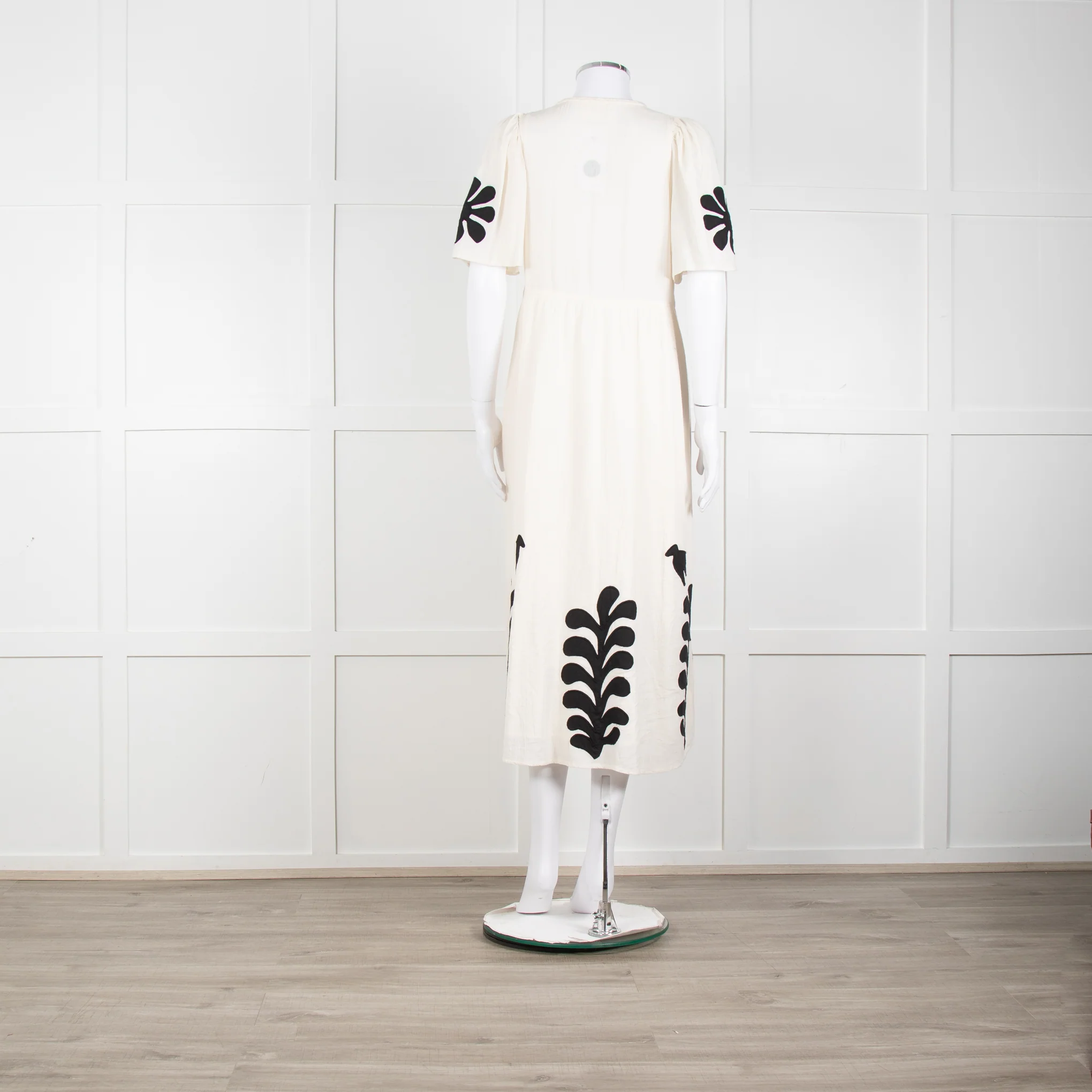 Leon & Harper Cream Cheesecloth Dress With Black Applique Pattern - Image 5