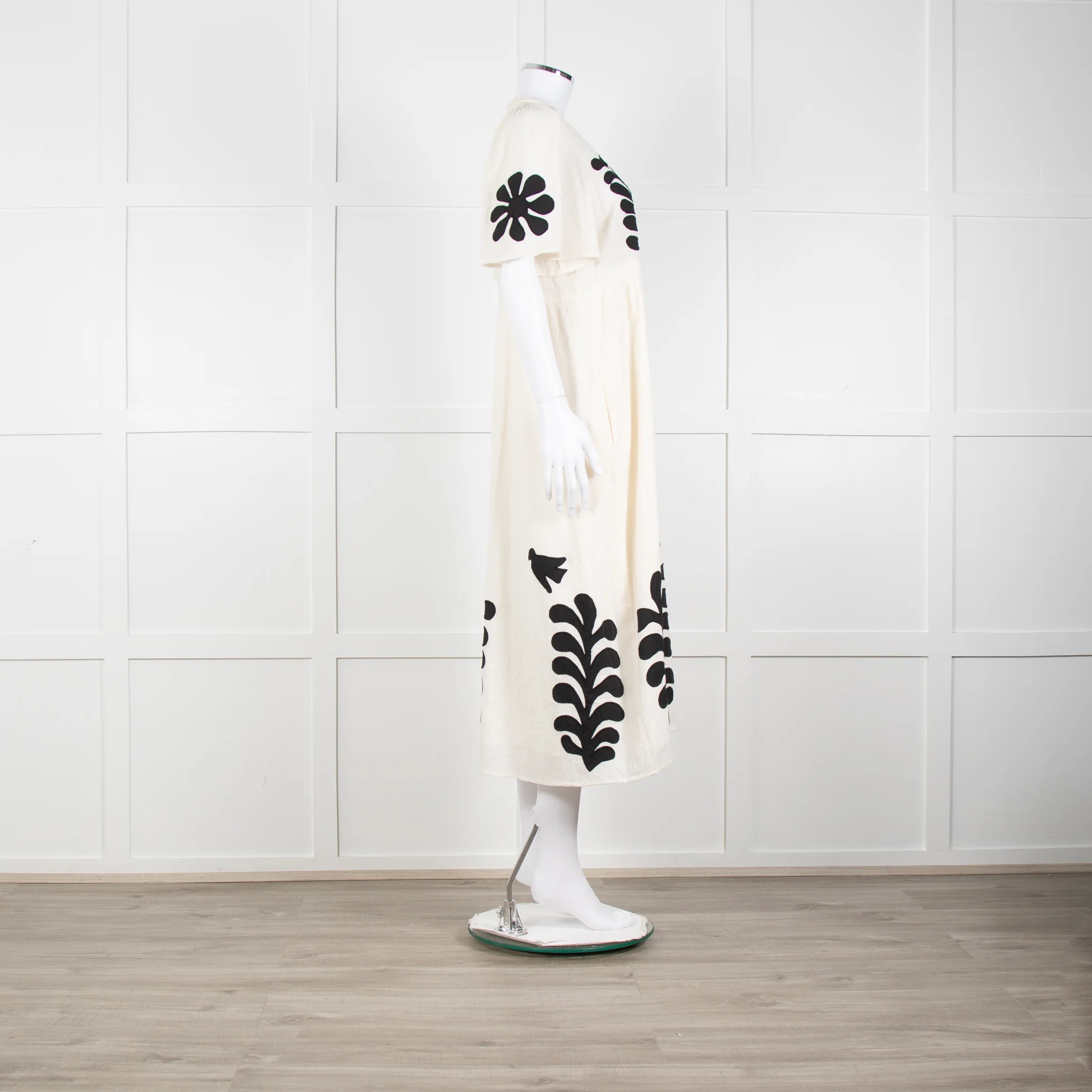 Leon & Harper Cream Cheesecloth Dress With Black Applique Pattern - Image 7