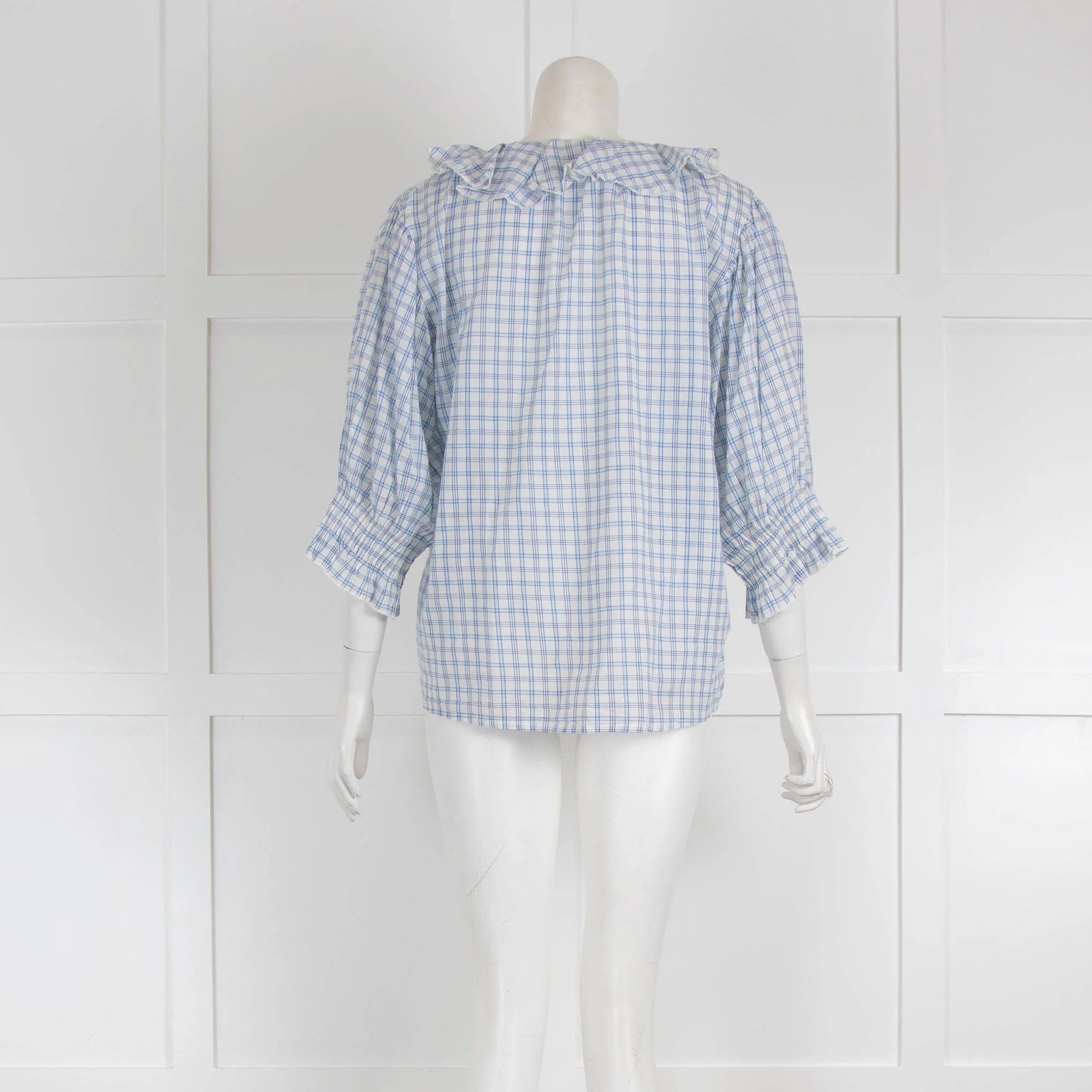 Leon & Harper Gingham Checked Ruffle Neck Shirt - Image 3