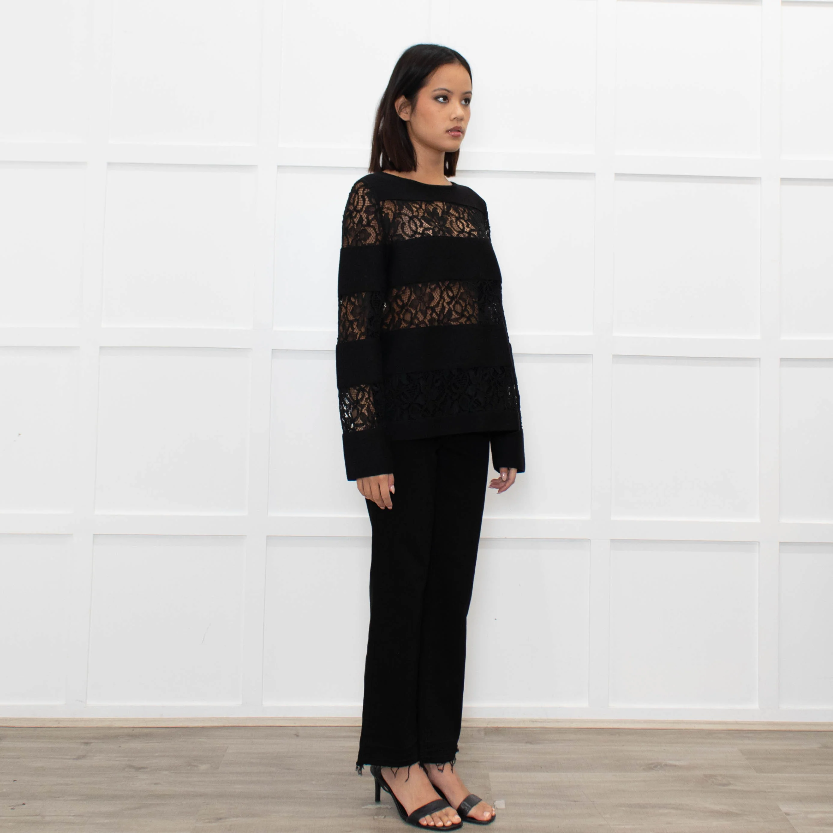 Les Copains Black Top With Lace Inserts - Image 2