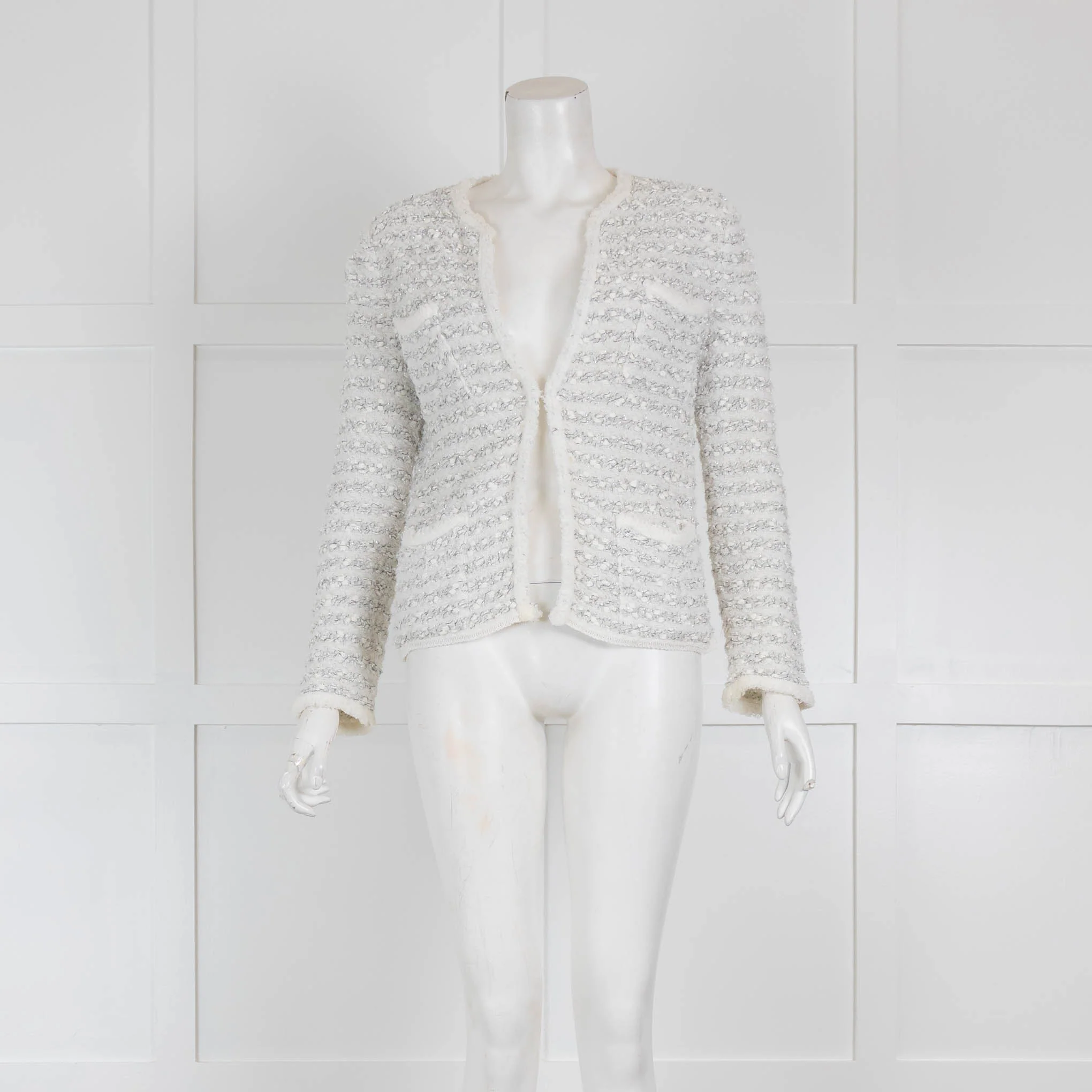 Les Copains White Knit Boucle Jacket