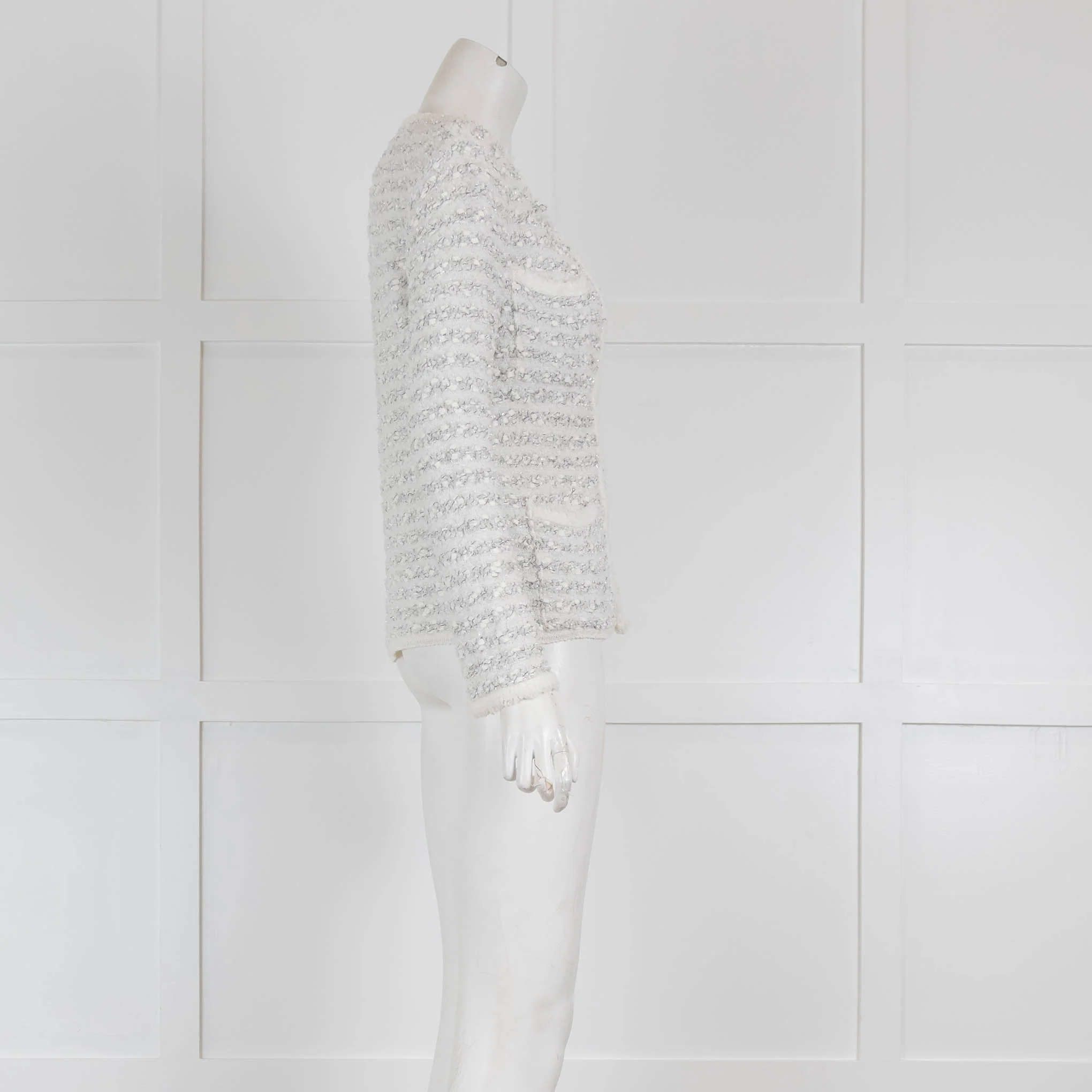 Les Copains White Knit Boucle Jacket - Image 2