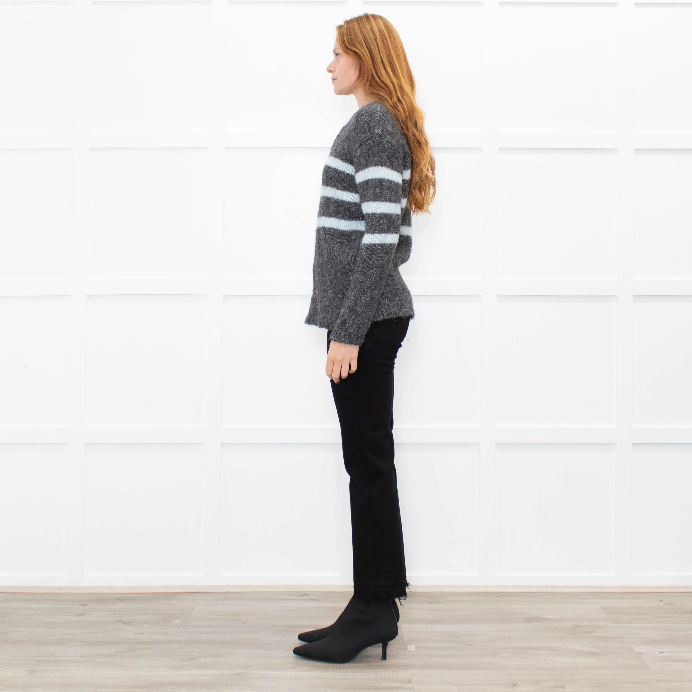 Les Racines Du Ciel Grey Light Blue Stripes Wool Blend Jumper - Image 4