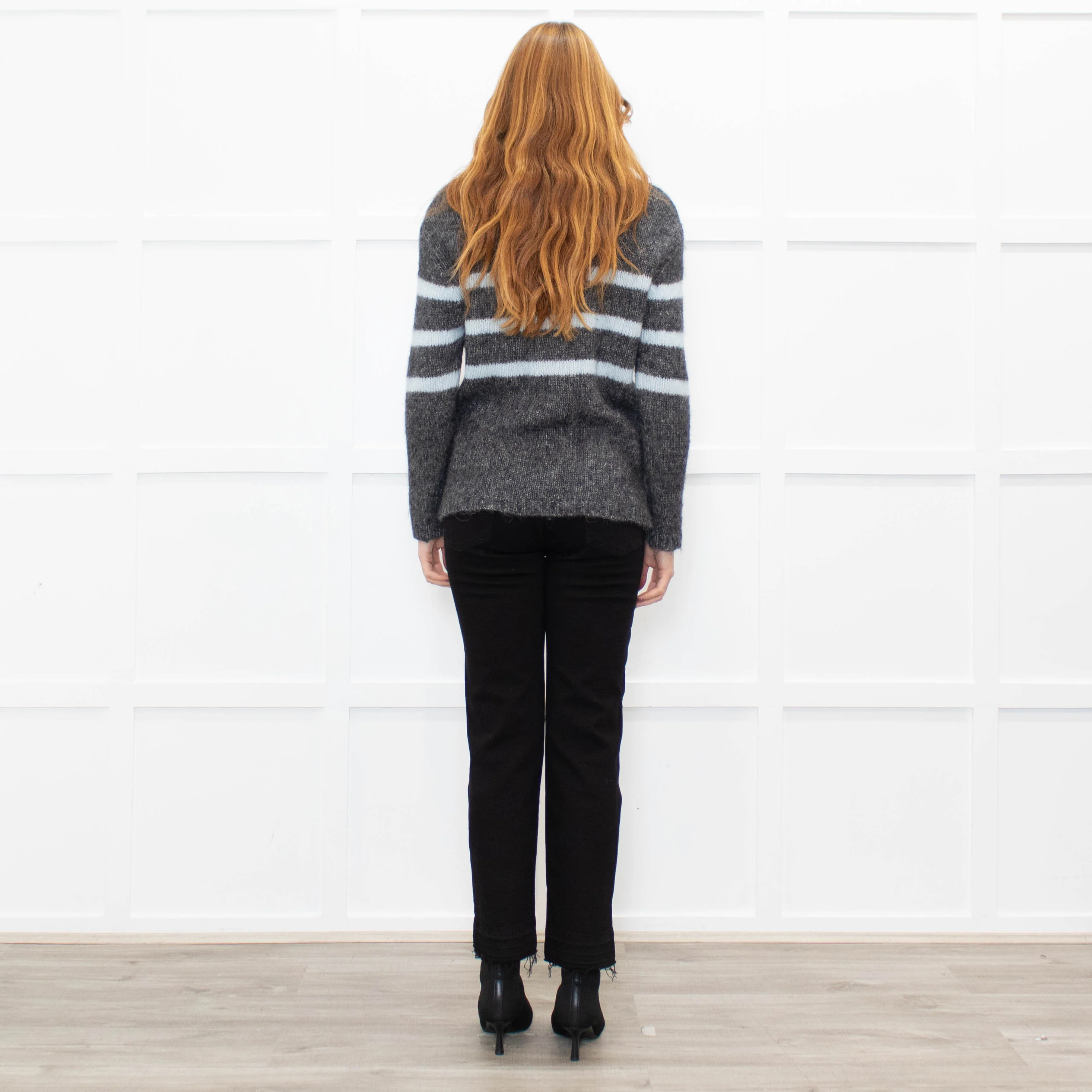 Les Racines Du Ciel Grey Light Blue Stripes Wool Blend Jumper - Image 5