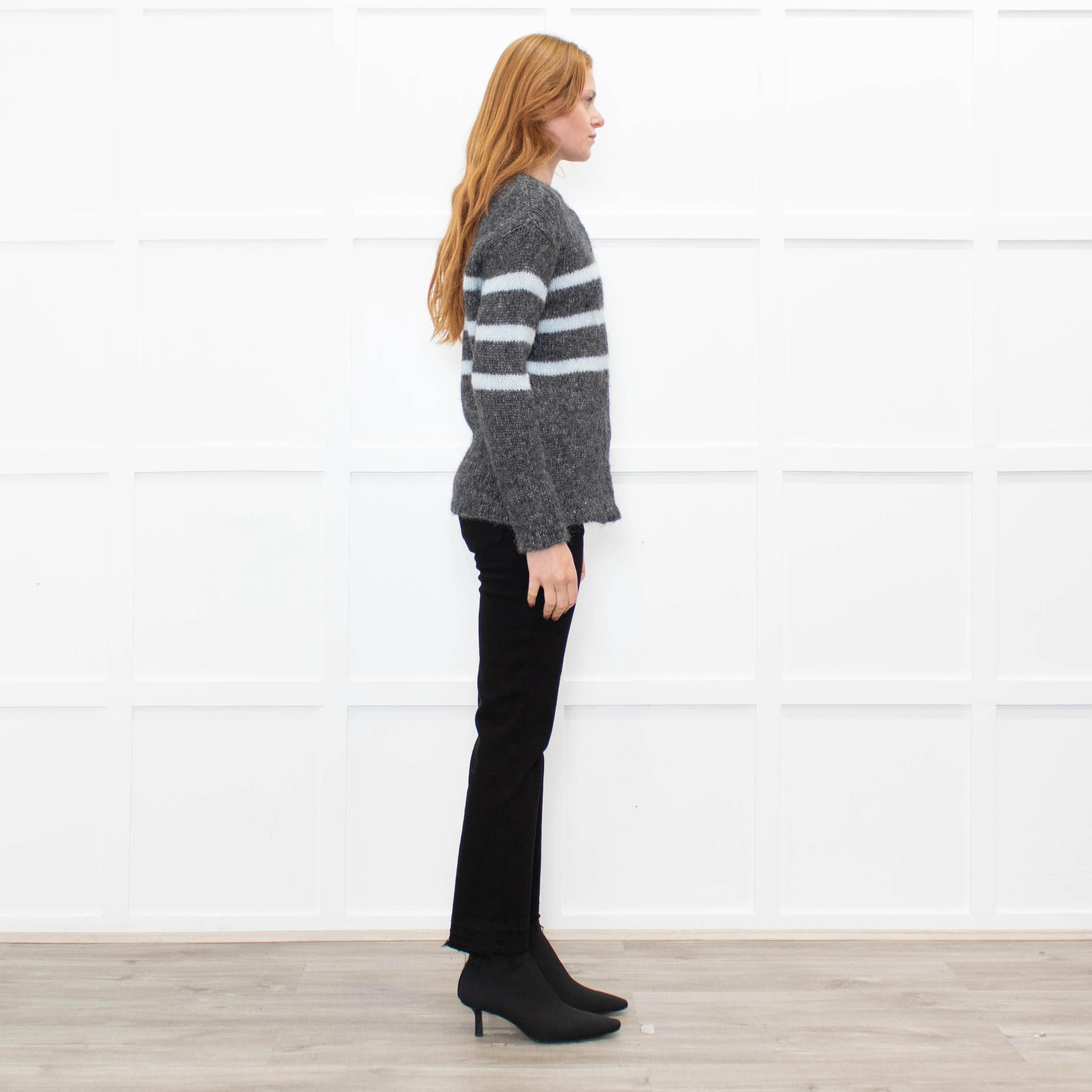 Les Racines Du Ciel Grey Light Blue Stripes Wool Blend Jumper - Image 6