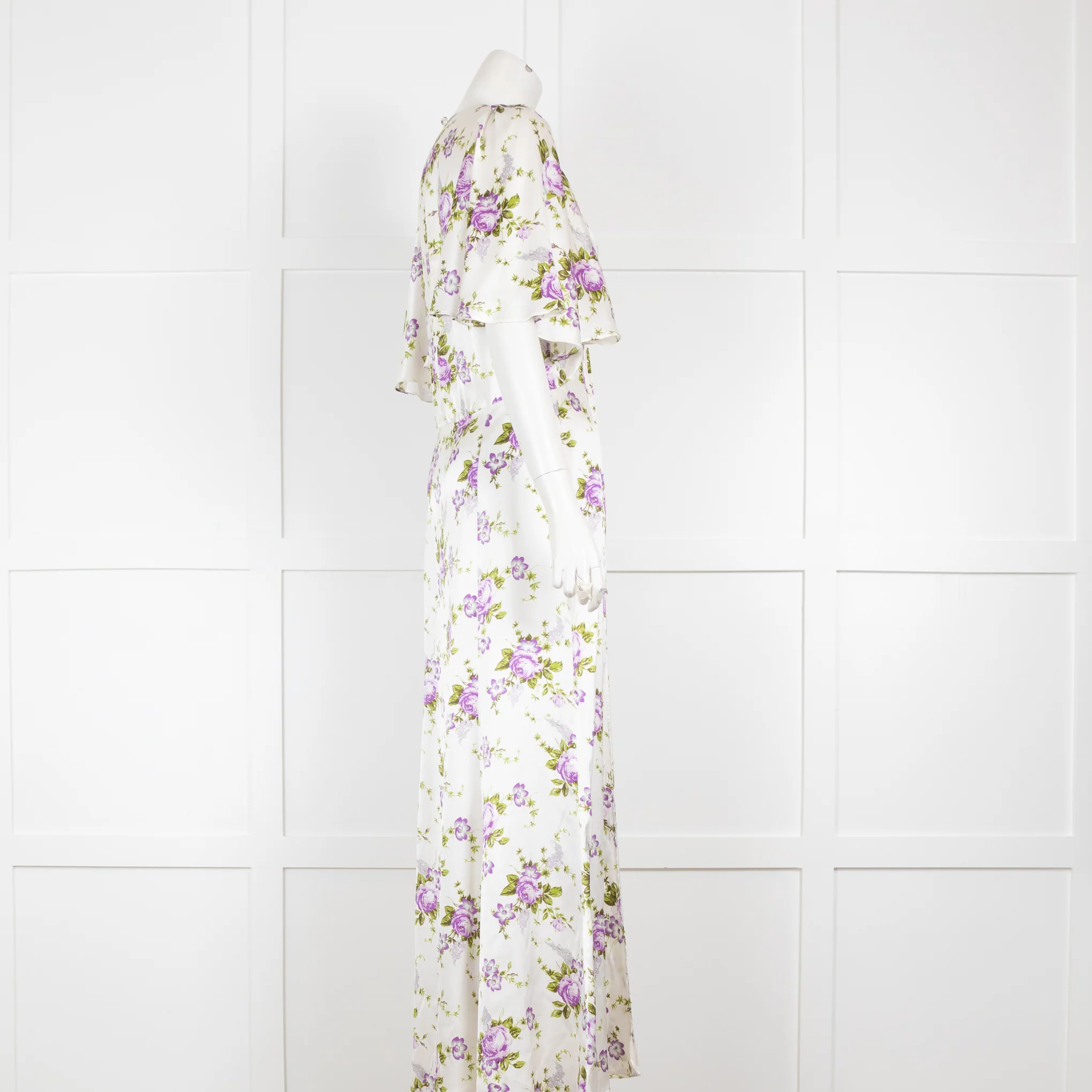 Les Reveries Cream Silk Dress with Purple Flowers - Image 2