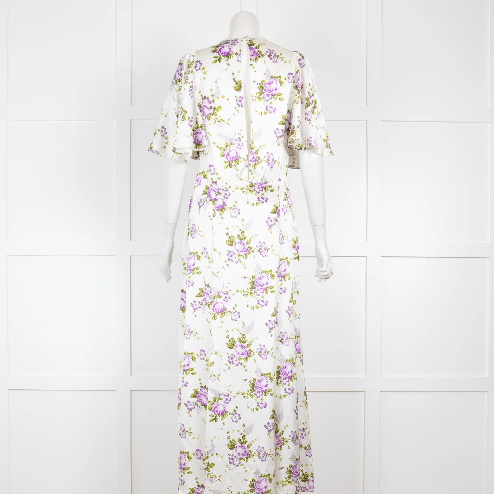 Les Reveries Cream Silk Dress with Purple Flowers - Image 3