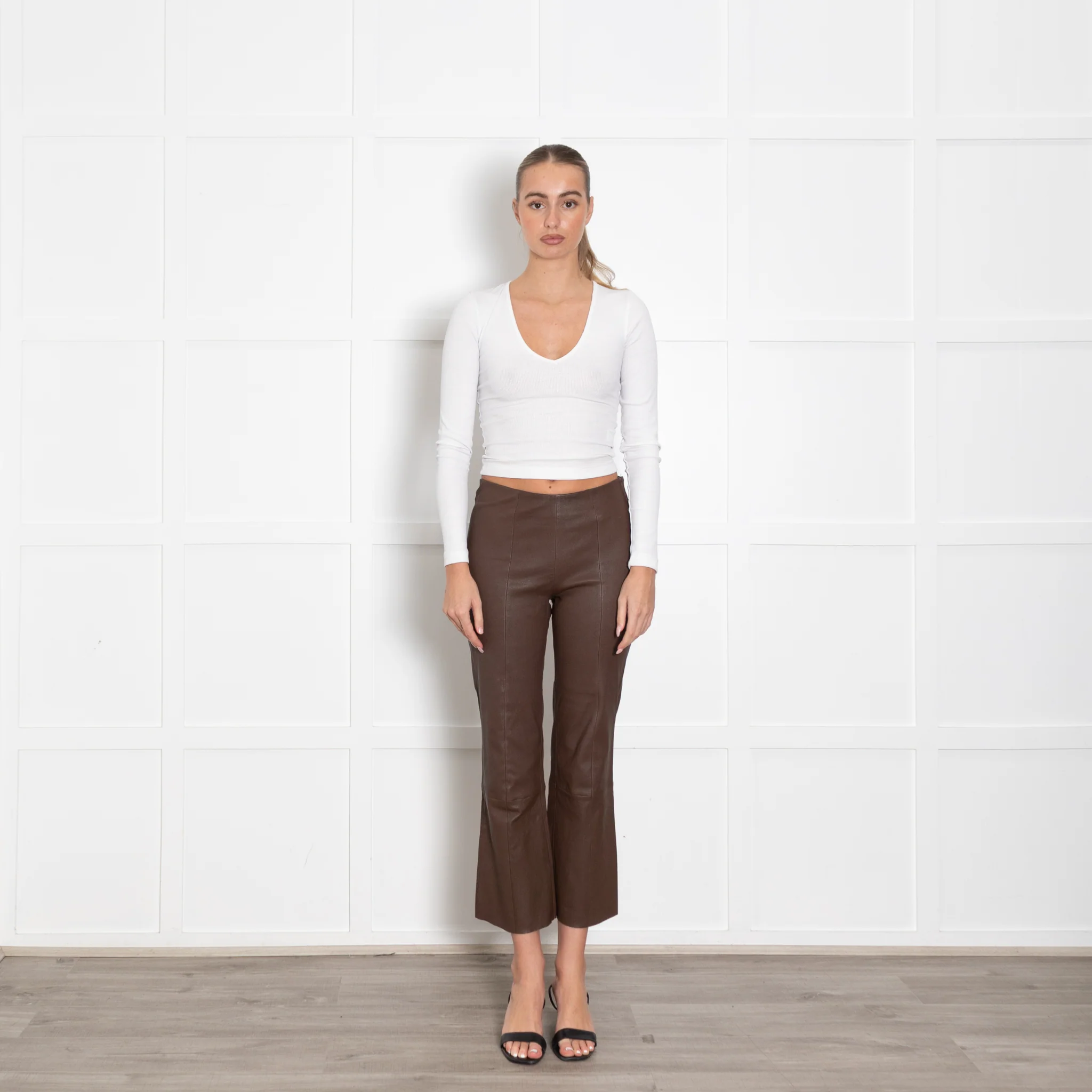 Levate Brown Leather Stretch Trousers