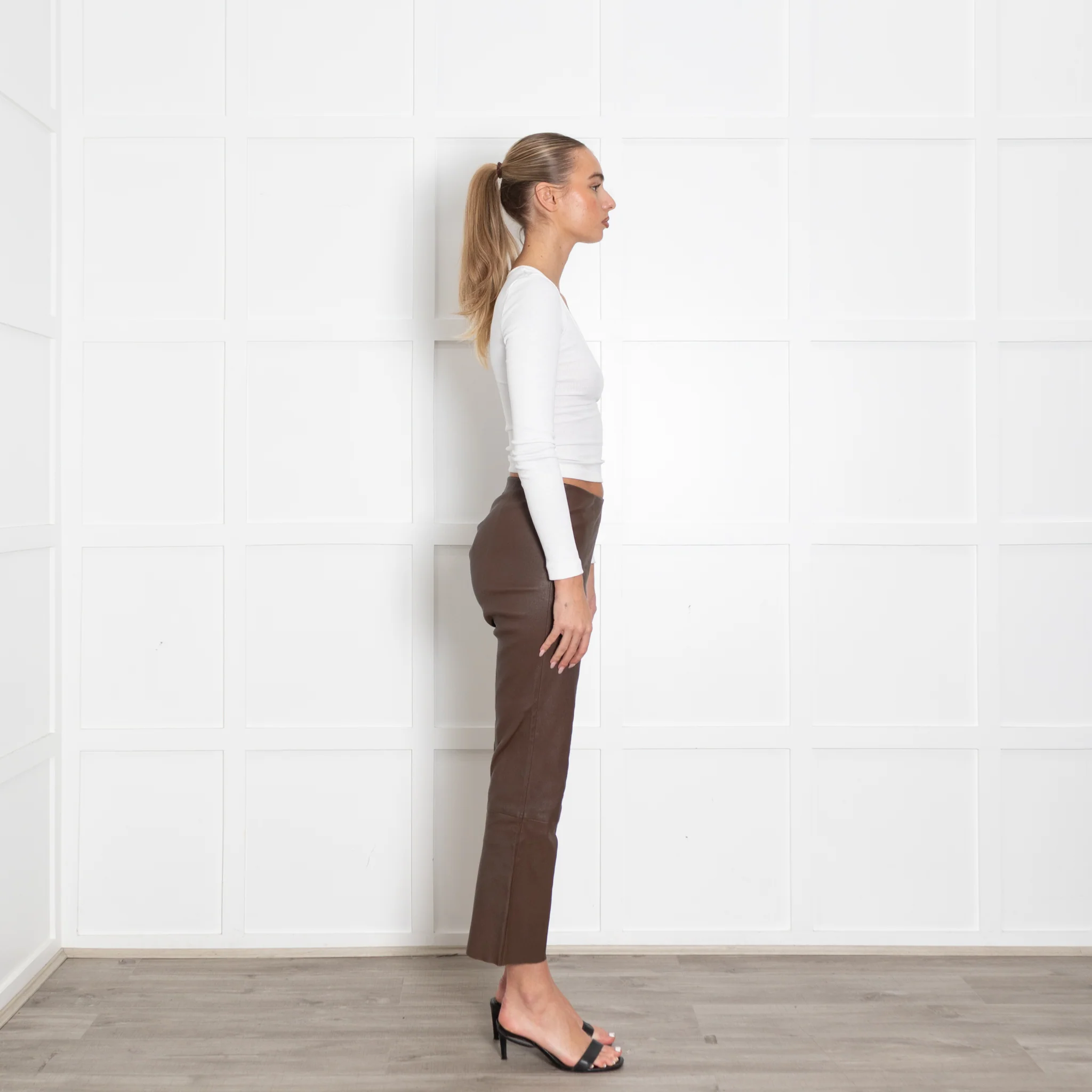 Levate Brown Leather Stretch Trousers - Image 6