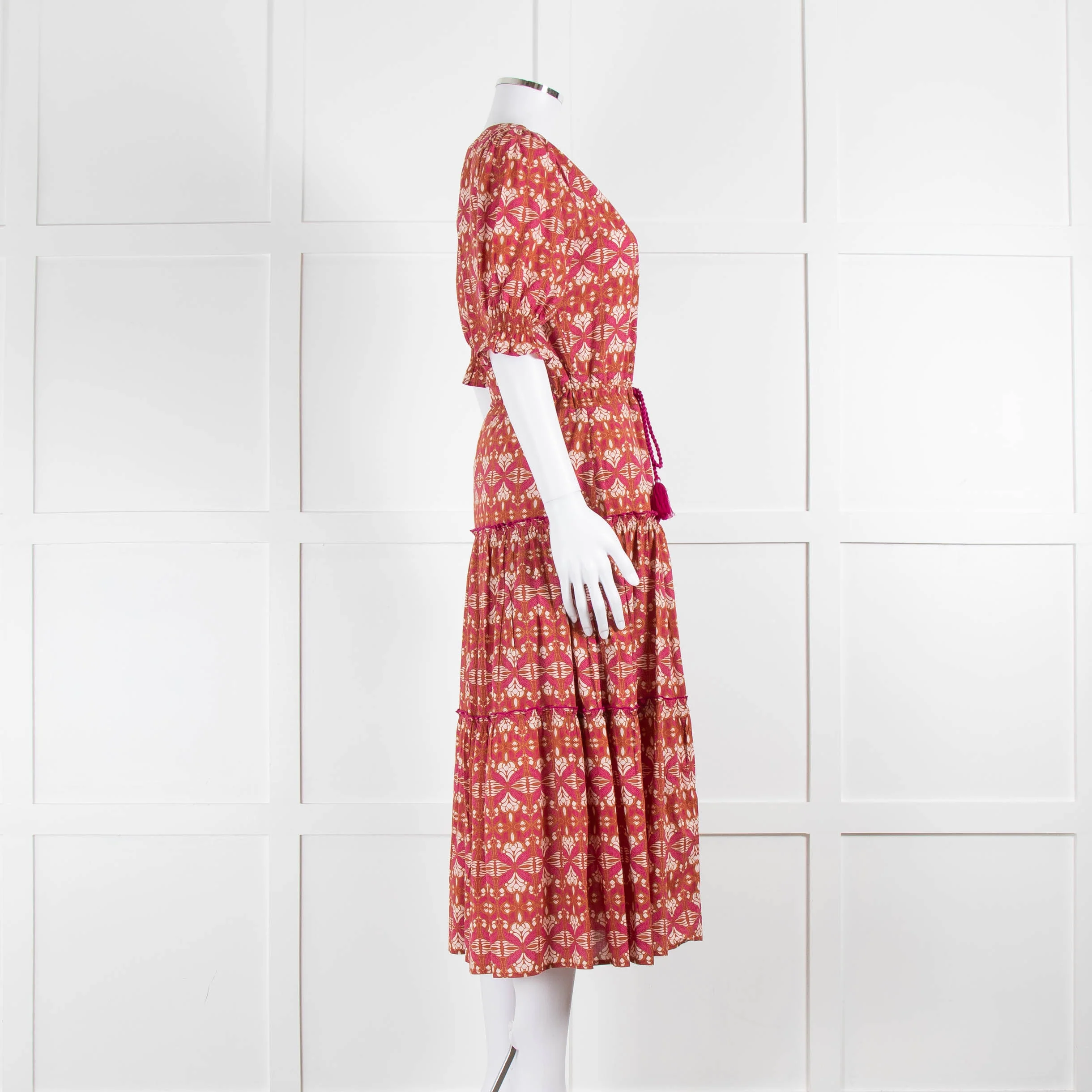 Lexy London Tan Pink Cotton Tiered Short Sleeve Dress - Image 3