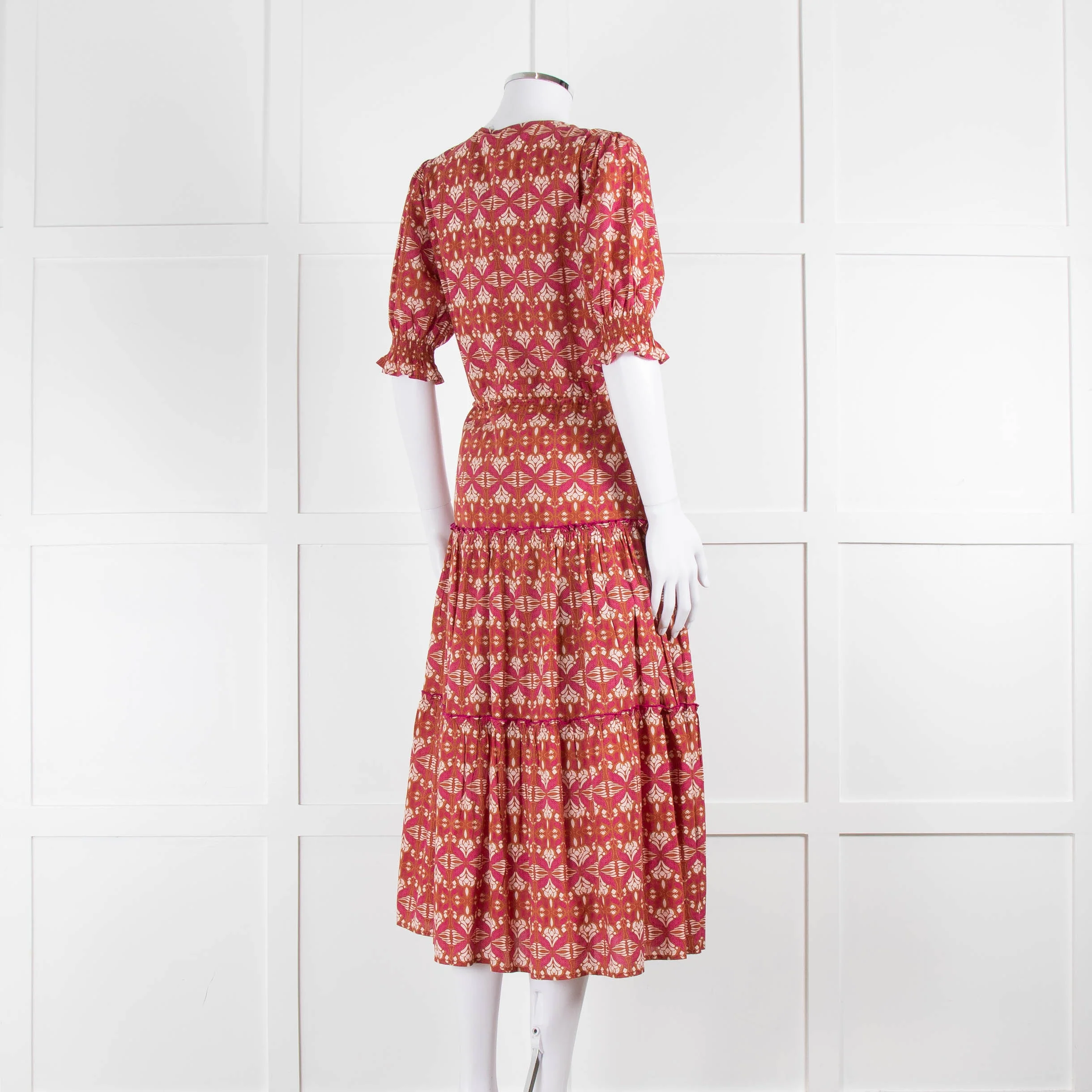 Lexy London Tan Pink Cotton Tiered Short Sleeve Dress - Image 4