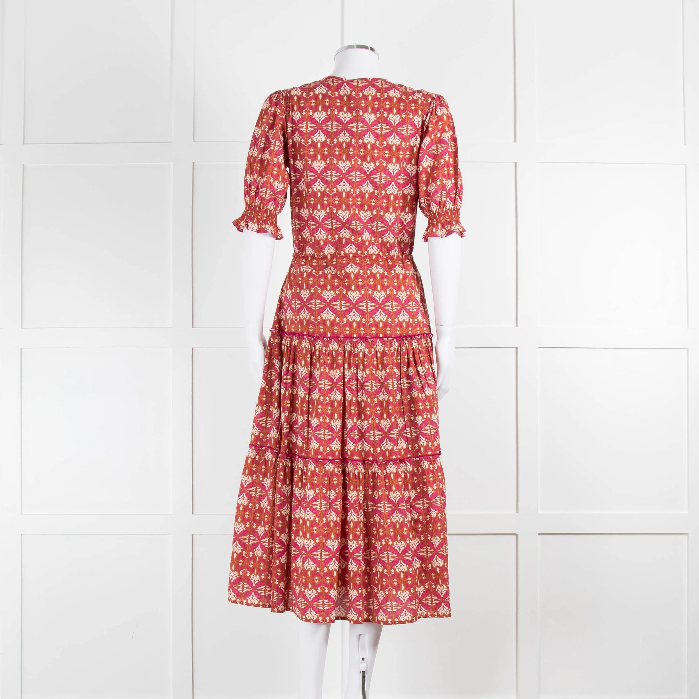 Lexy London Tan Pink Cotton Tiered Short Sleeve Dress - Image 5