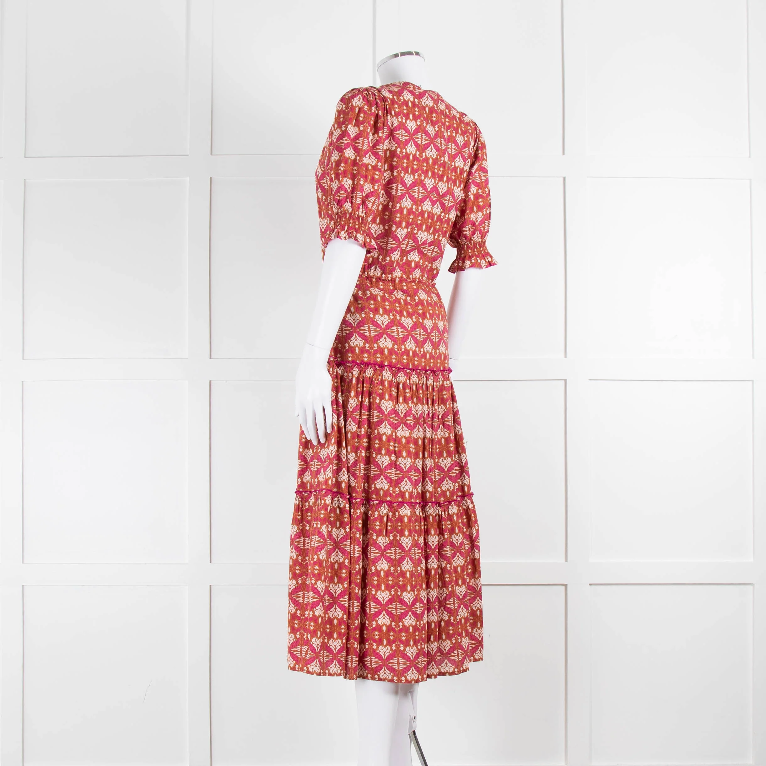 Lexy London Tan Pink Cotton Tiered Short Sleeve Dress - Image 6
