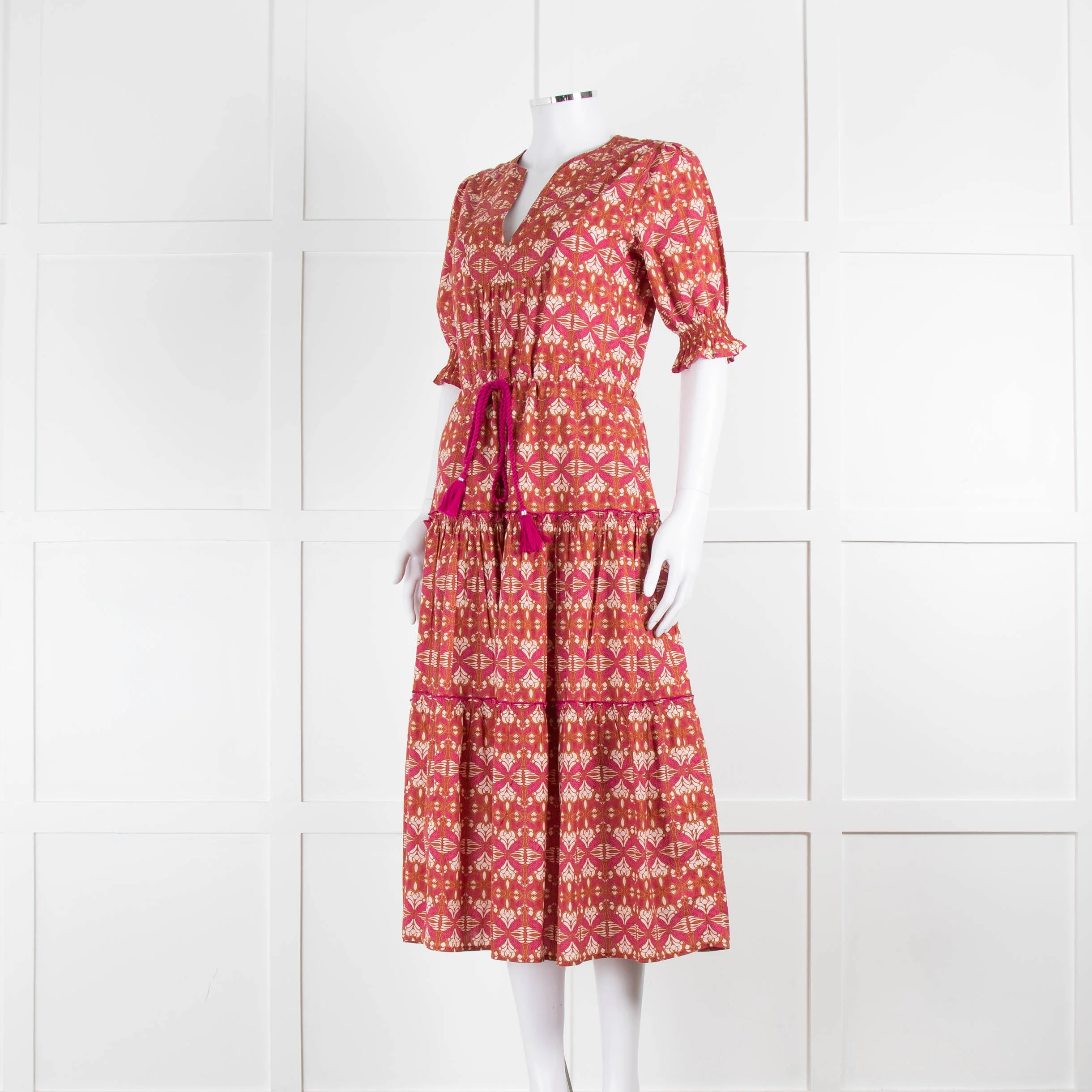 Lexy London Tan Pink Cotton Tiered Short Sleeve Dress - Image 8