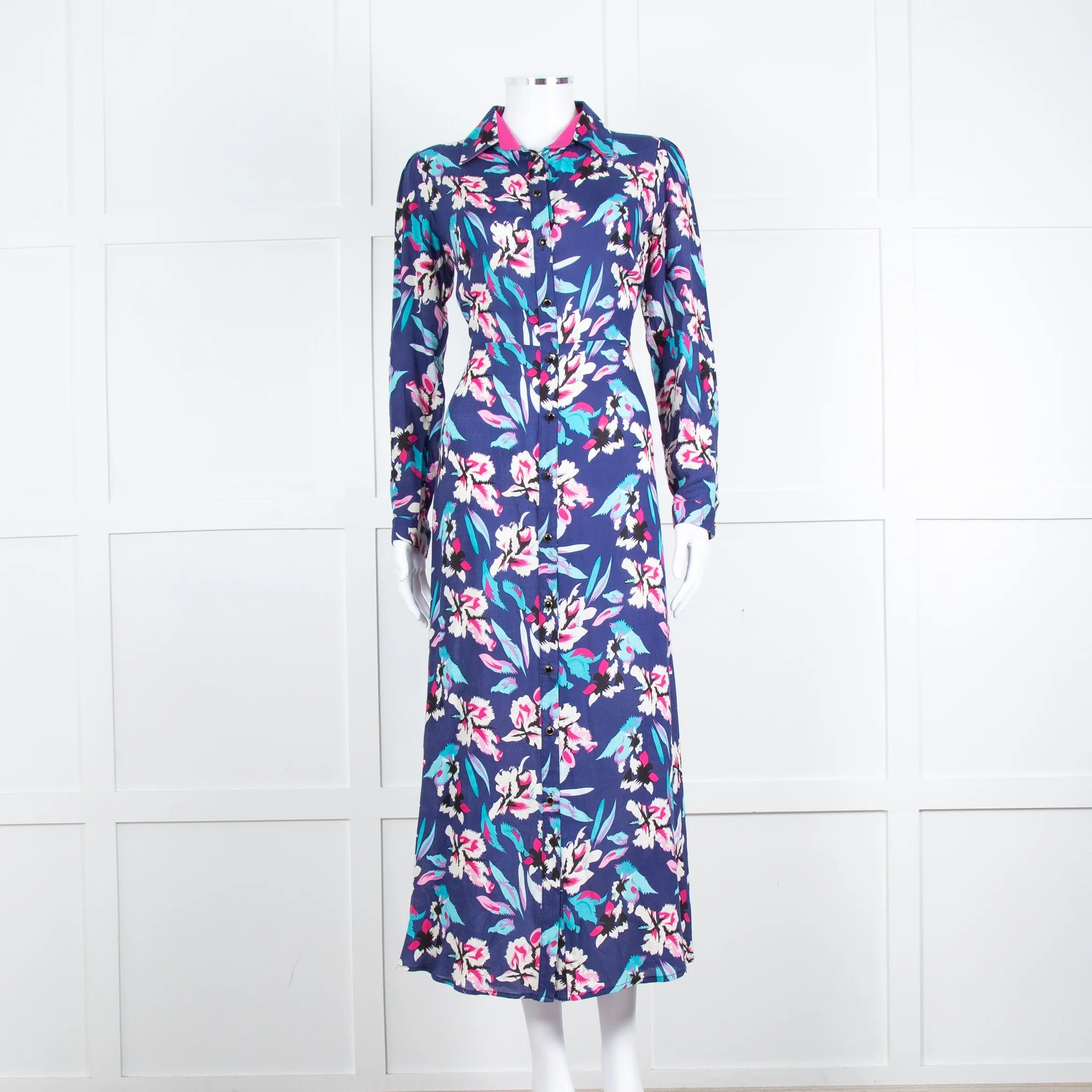 Libelula Navy Pink Floral Long Sleeve Midi Dress