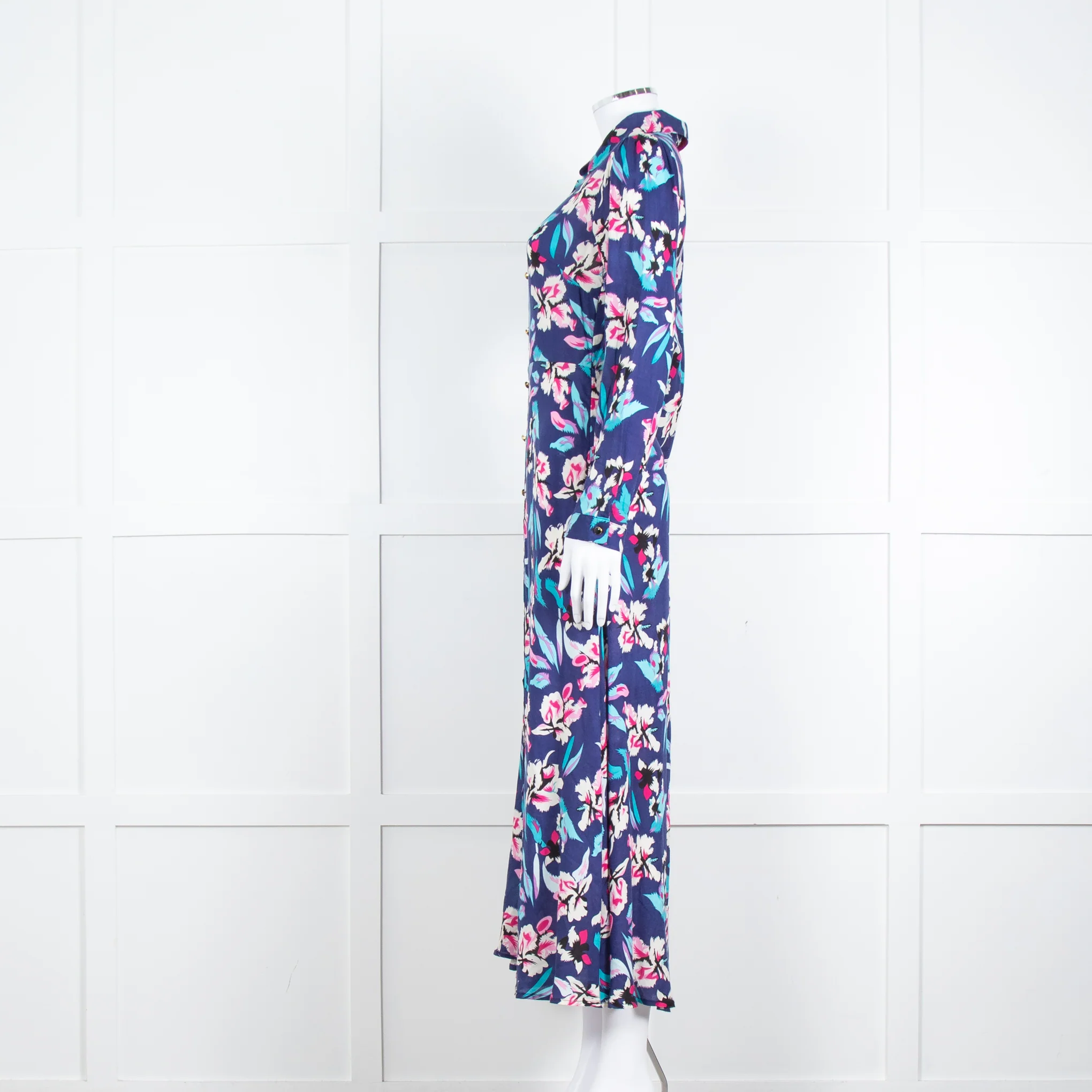 Libelula Navy Pink Floral Long Sleeve Midi Dress - Image 3