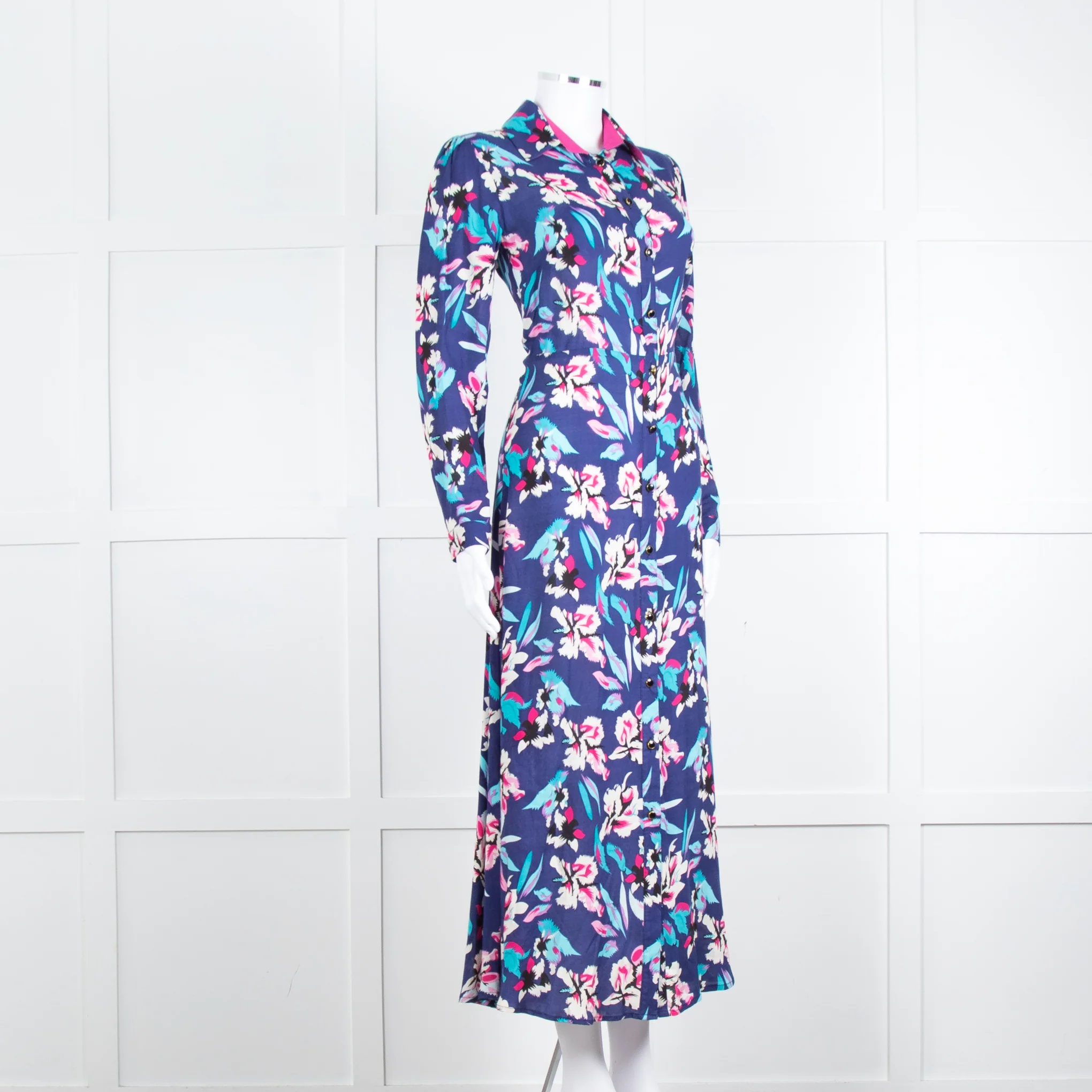 Libelula Navy Pink Floral Long Sleeve Midi Dress - Image 8