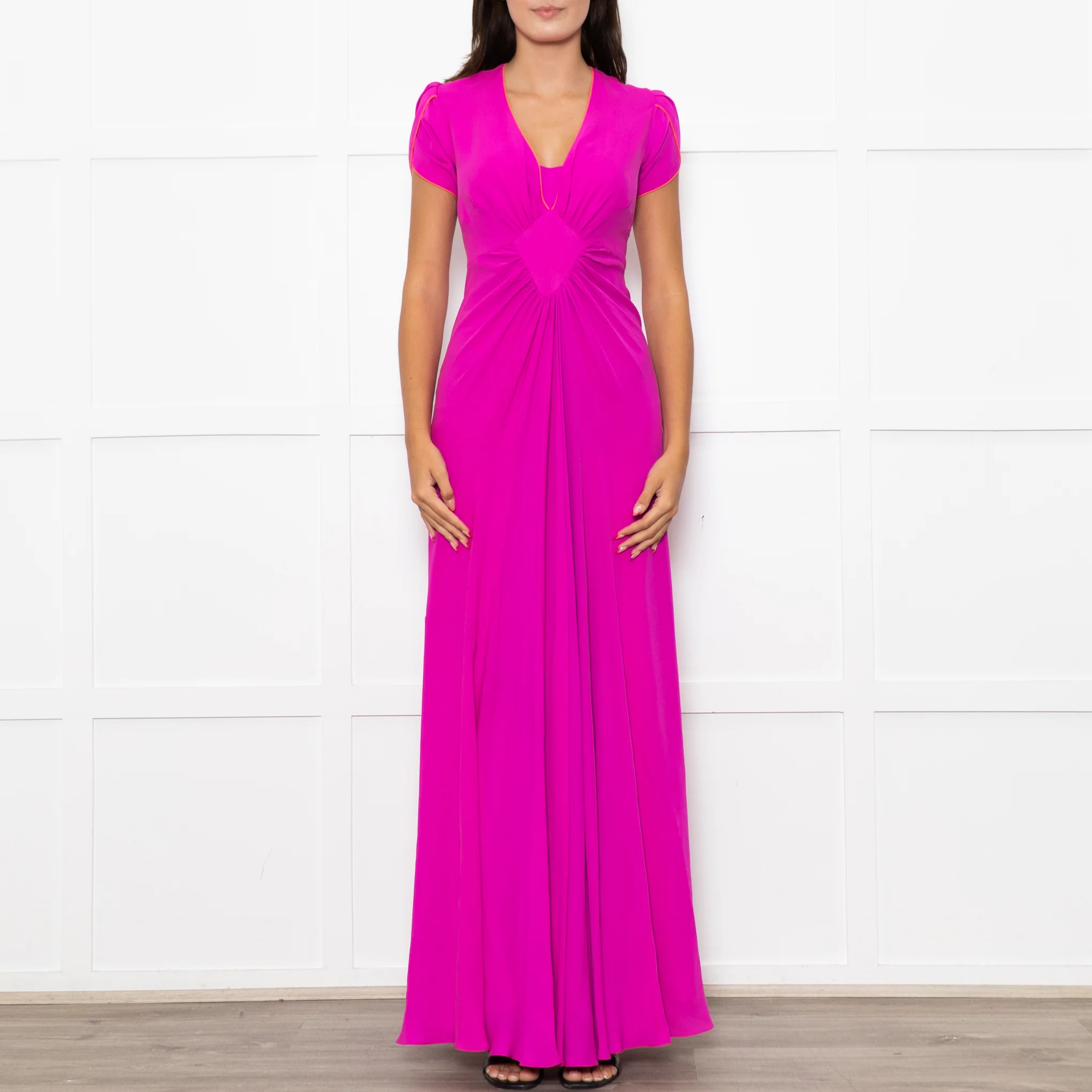 Libelula Purple Short Sleeves Front Cinched Silk Maxi Dress - Image 2