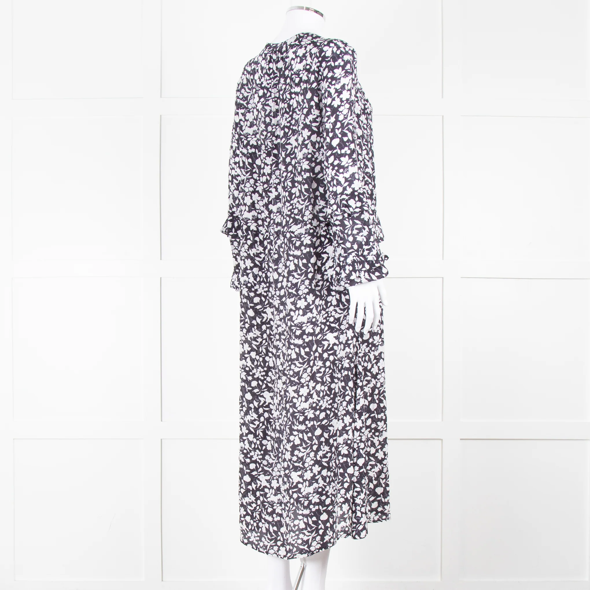 Lily And Lionel Dark Navy Blue White Floral Print Maxi Dress - Image 5