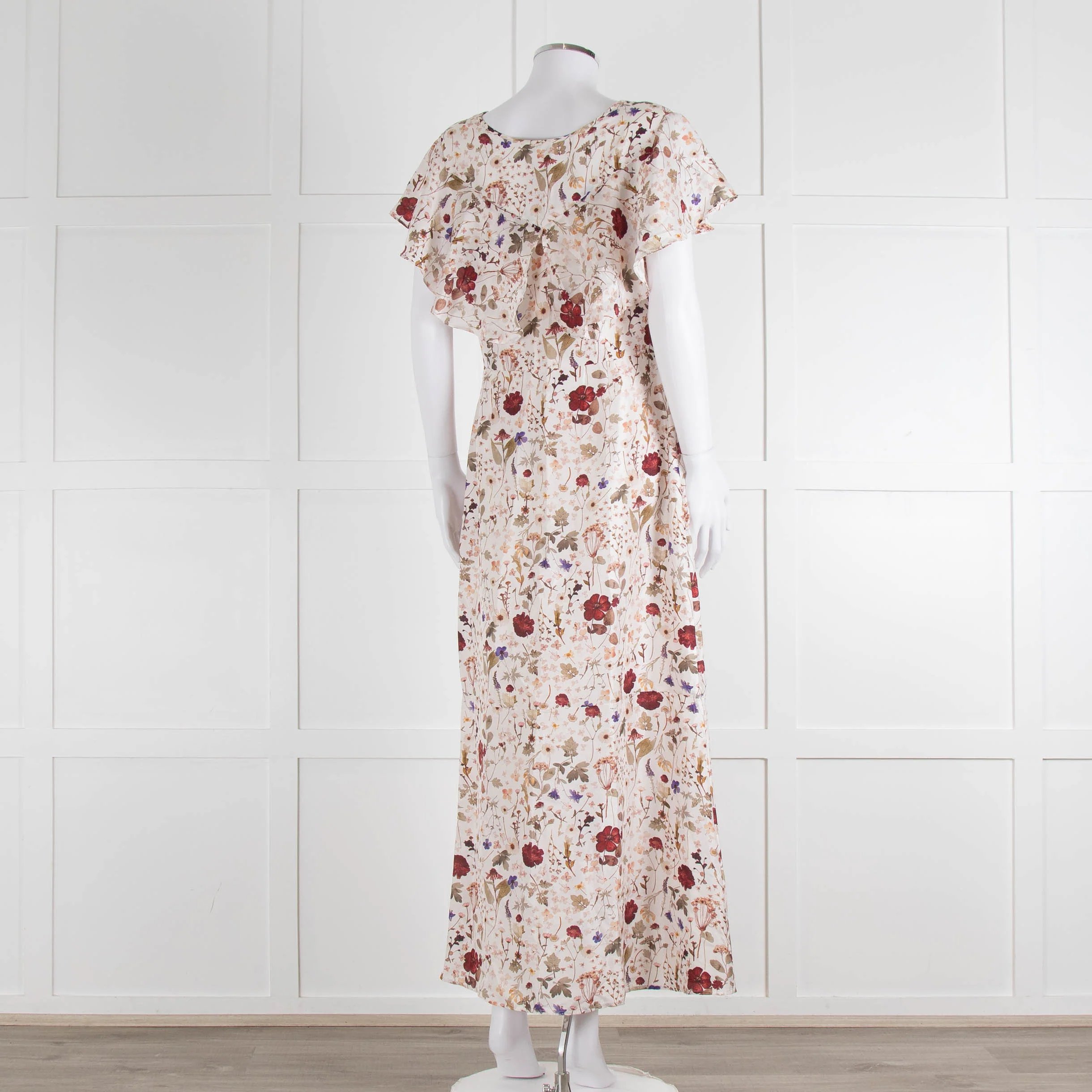 Lily & Lionel Cream Khaki Red Floral Sleeveless Maxi Dress - Image 4