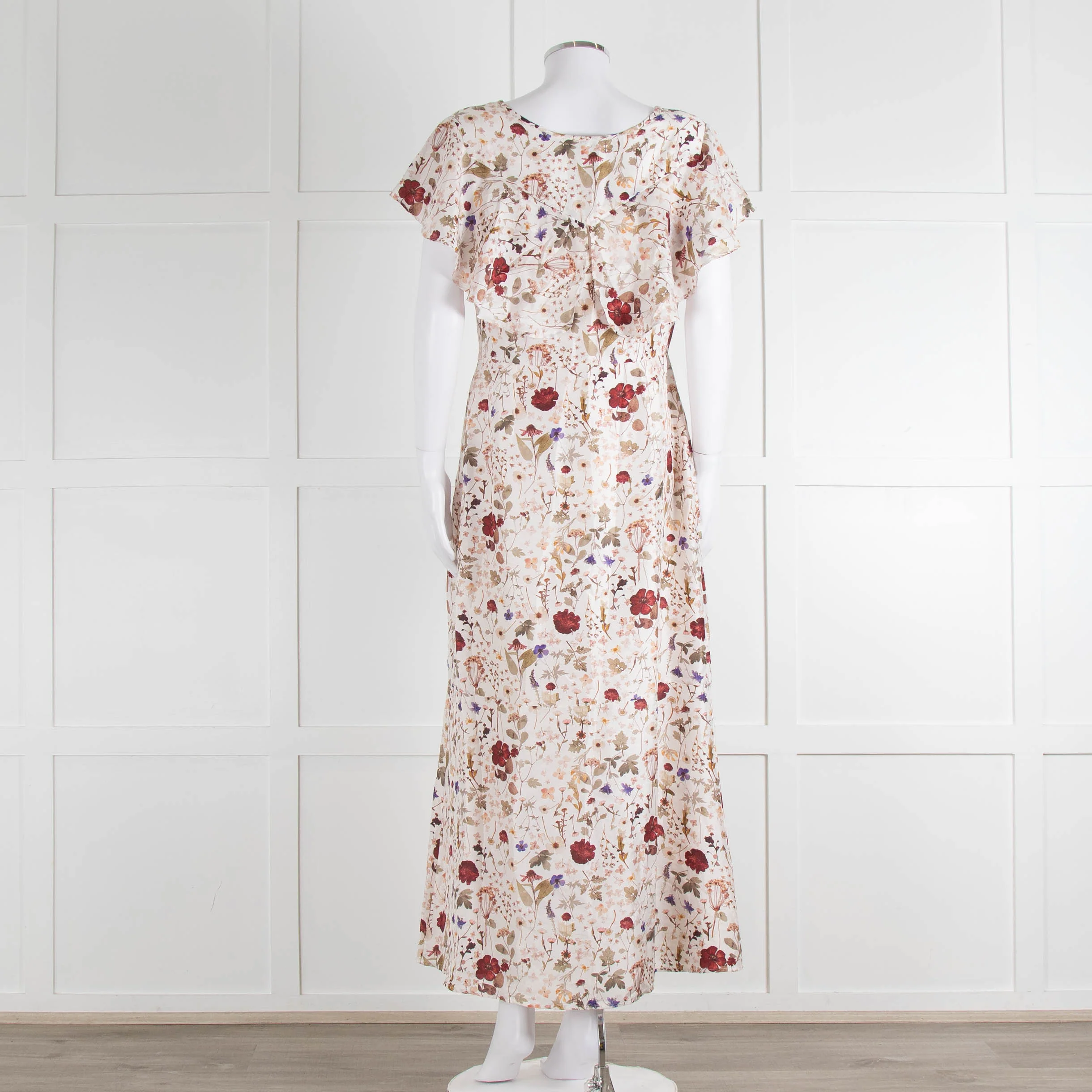 Lily & Lionel Cream Khaki Red Floral Sleeveless Maxi Dress - Image 5