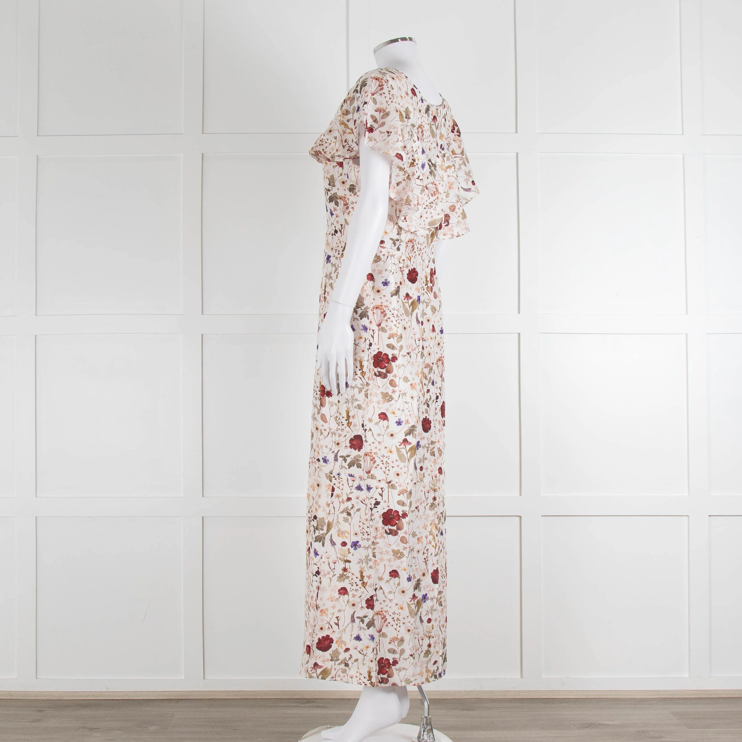 Lily & Lionel Cream Khaki Red Floral Sleeveless Maxi Dress - Image 6