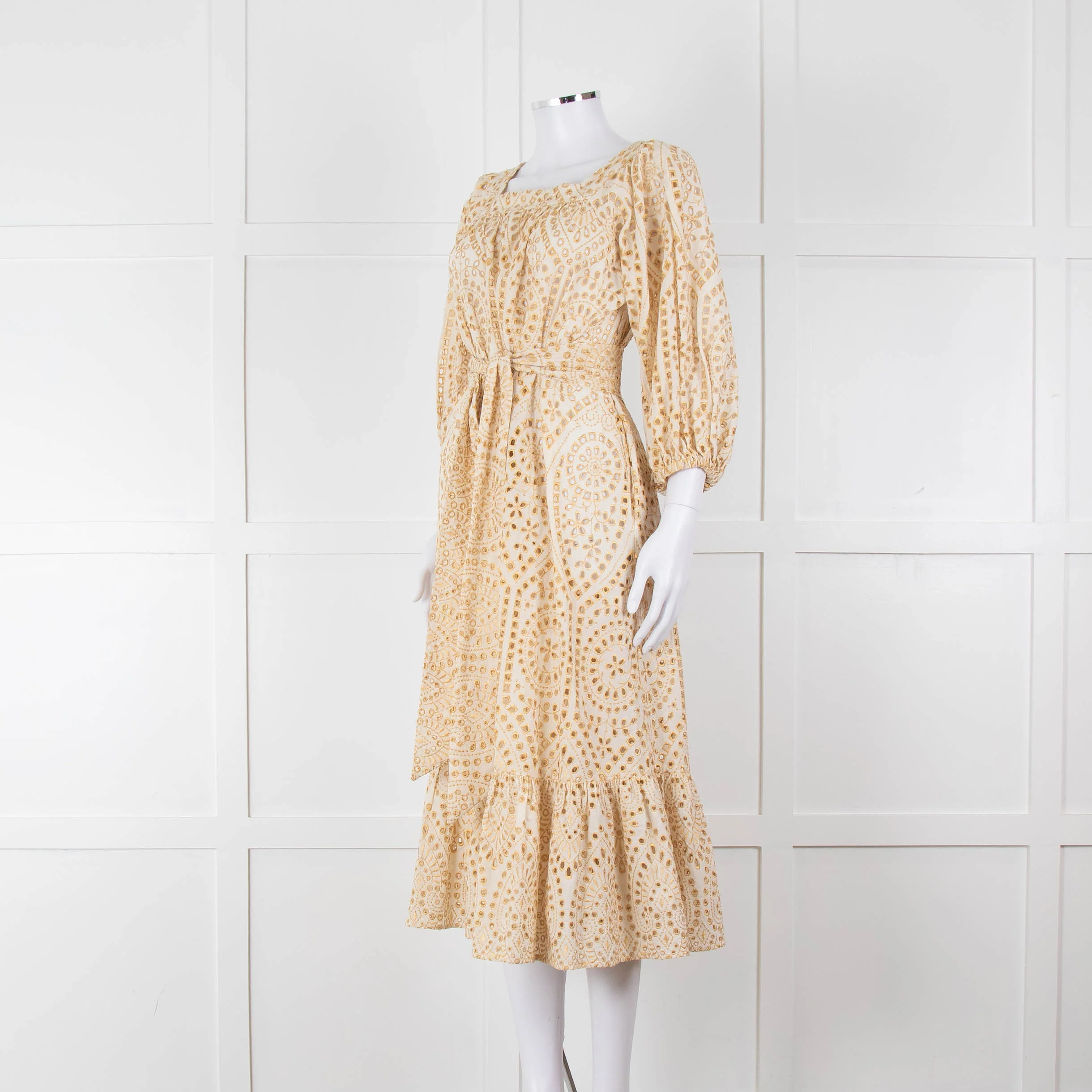 Lisa Marie Fernandez Cream And Gold Broderie Jumpsuit - Image 8
