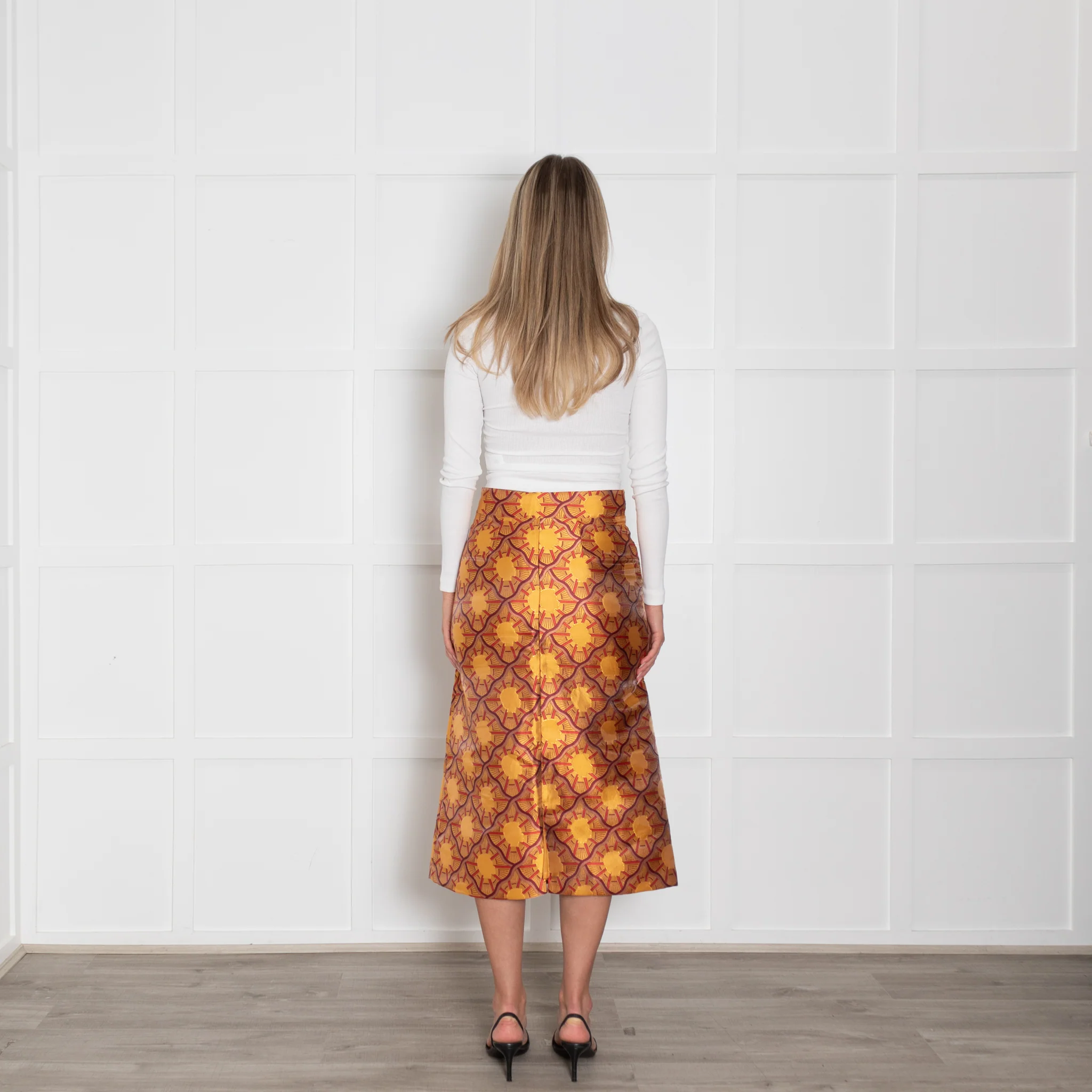 Lisou Burgundy, Yellow, Gold Patterned Midi Skirt - Image 5