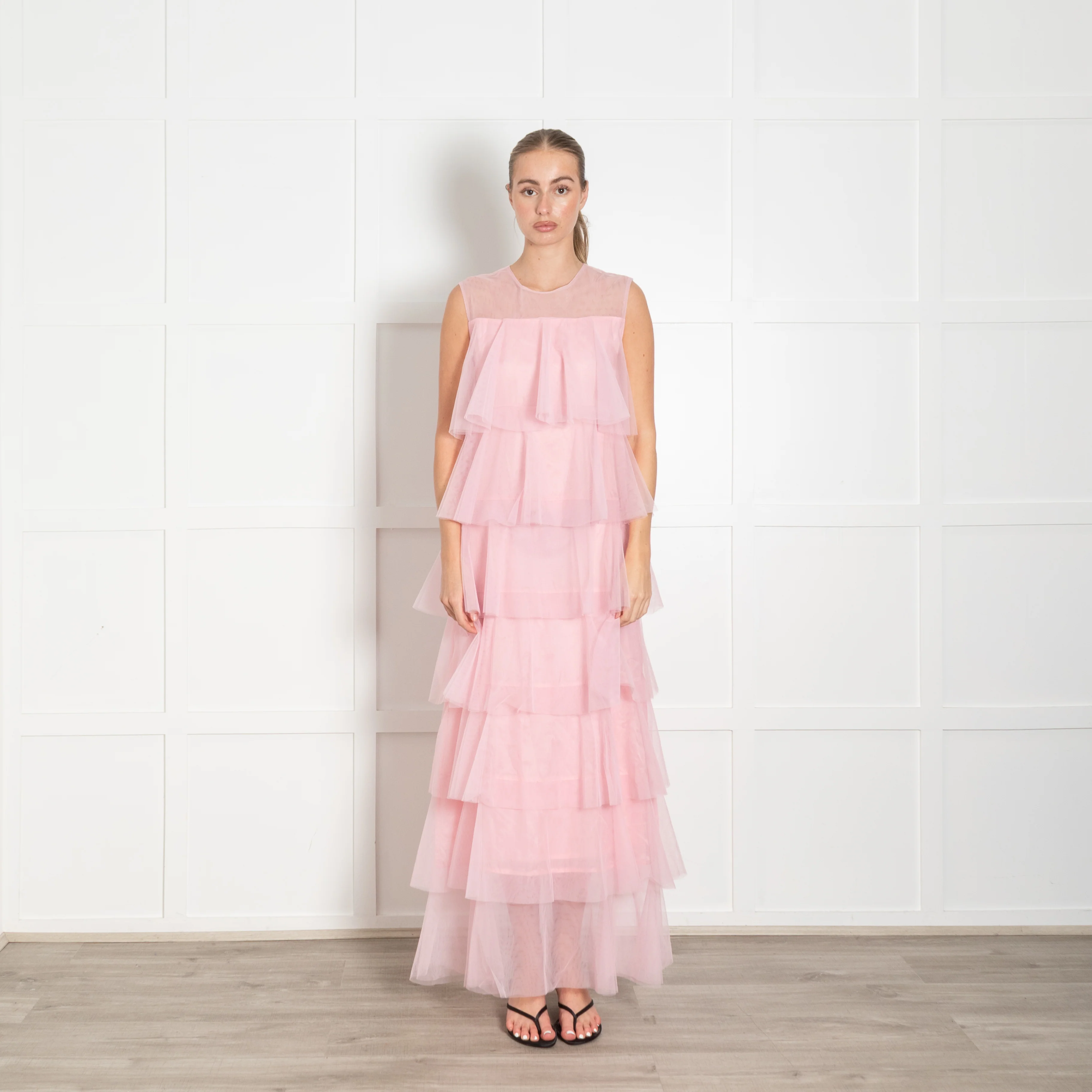 Lisou Pink Net Tulle Sleeveless Maxi Dress
