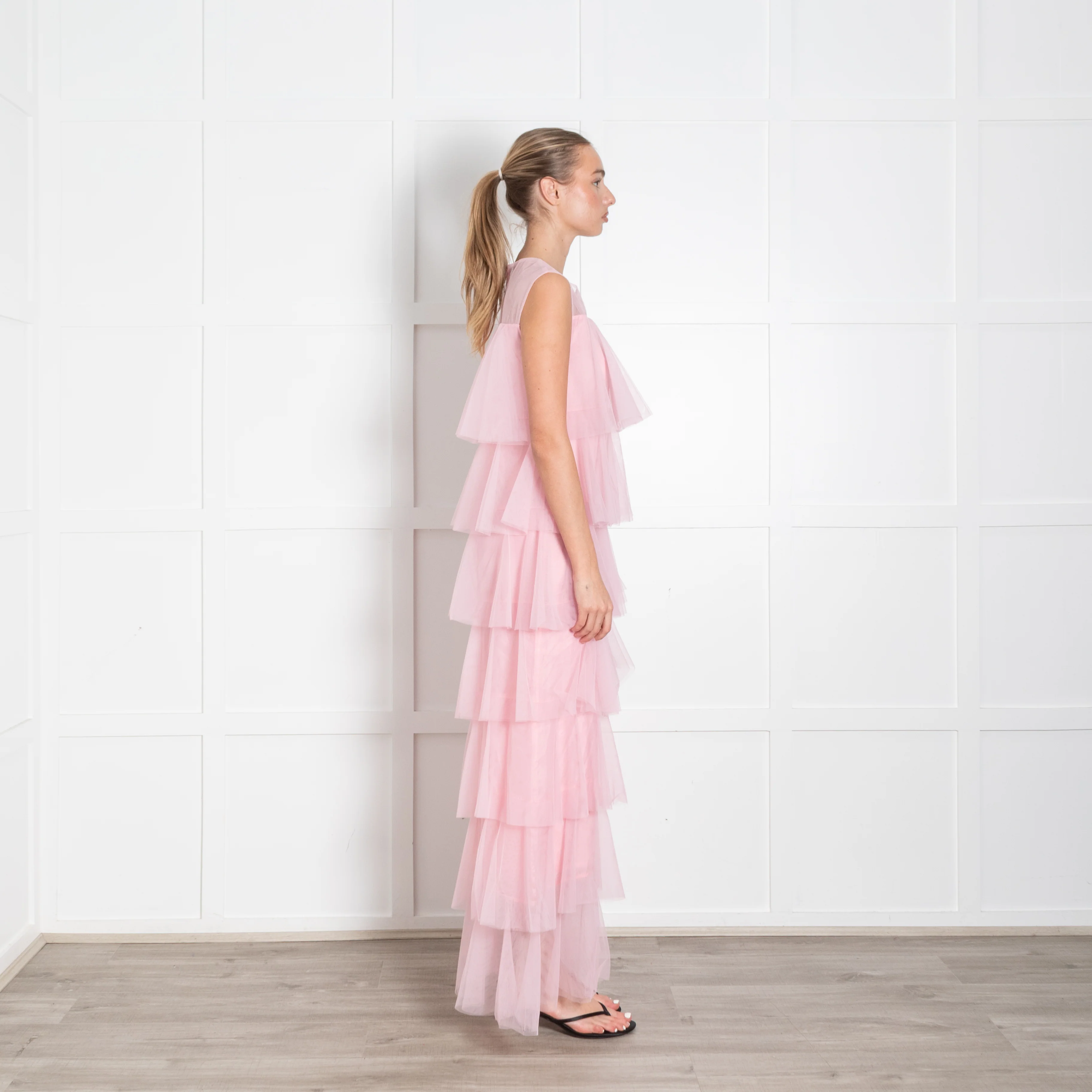 Lisou Pink Net Tulle Sleeveless Maxi Dress - Image 6