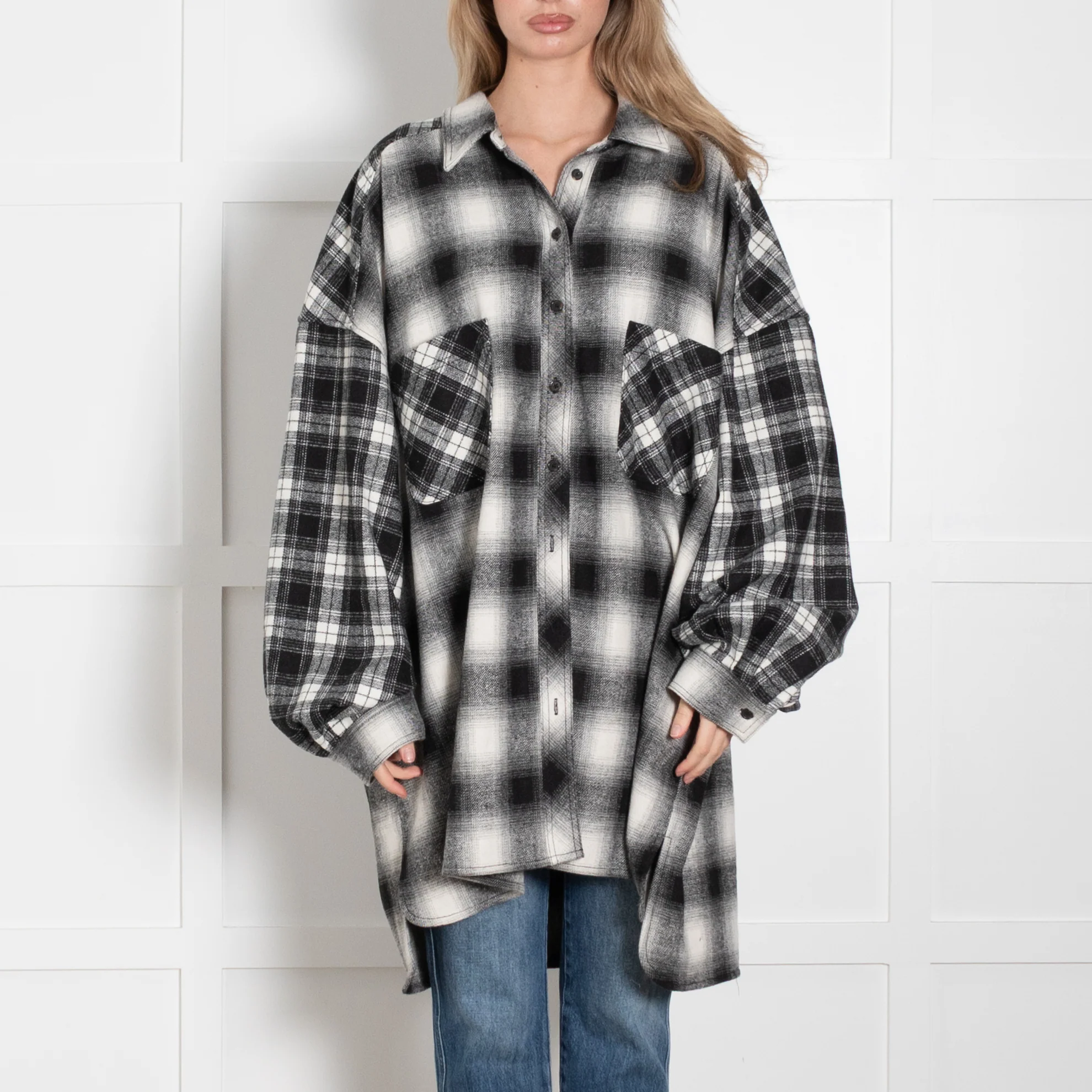 Little Lies Grey Plaid Rivington Oversized Shirt - Image 2