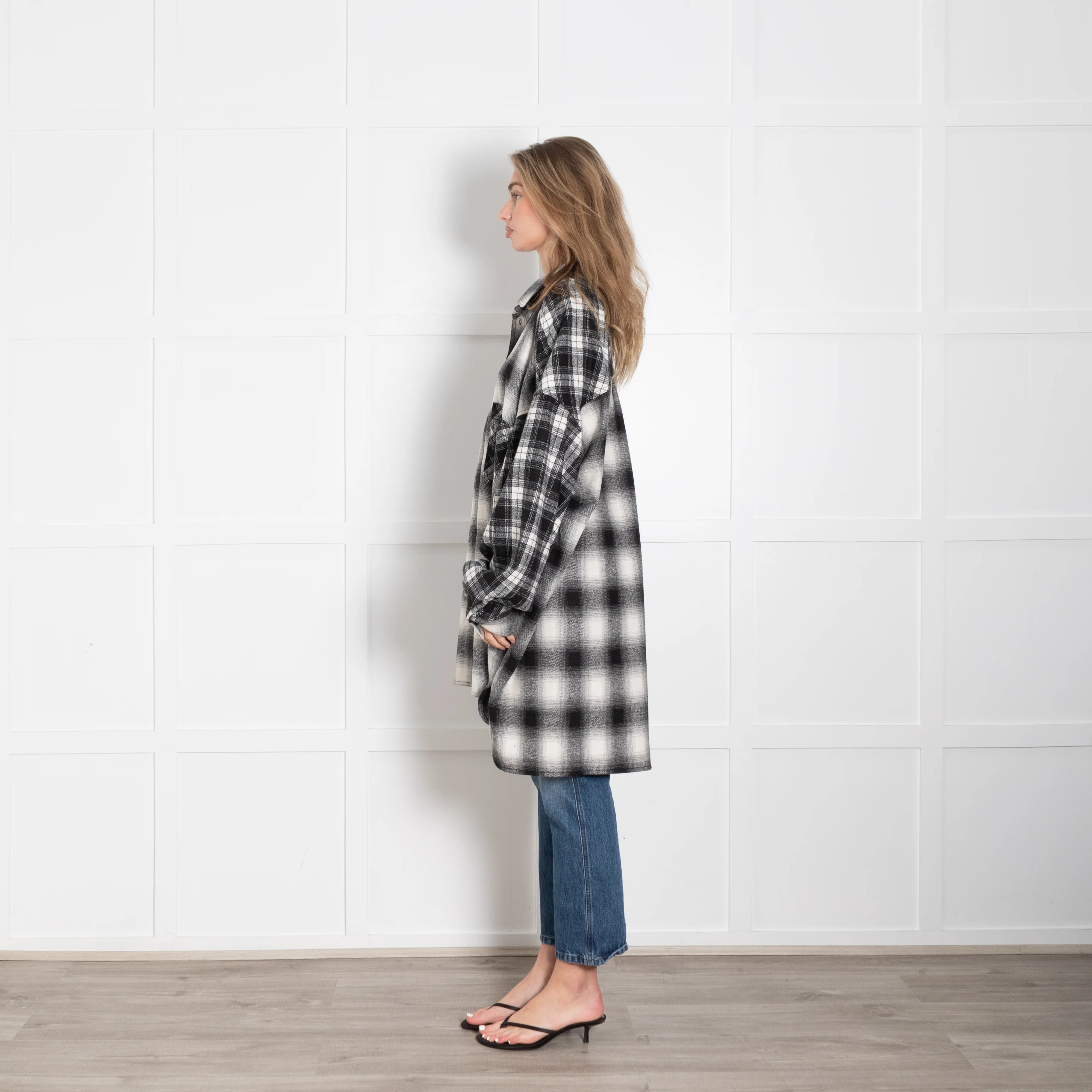 Little Lies Grey Plaid Rivington Oversized Shirt - Image 4