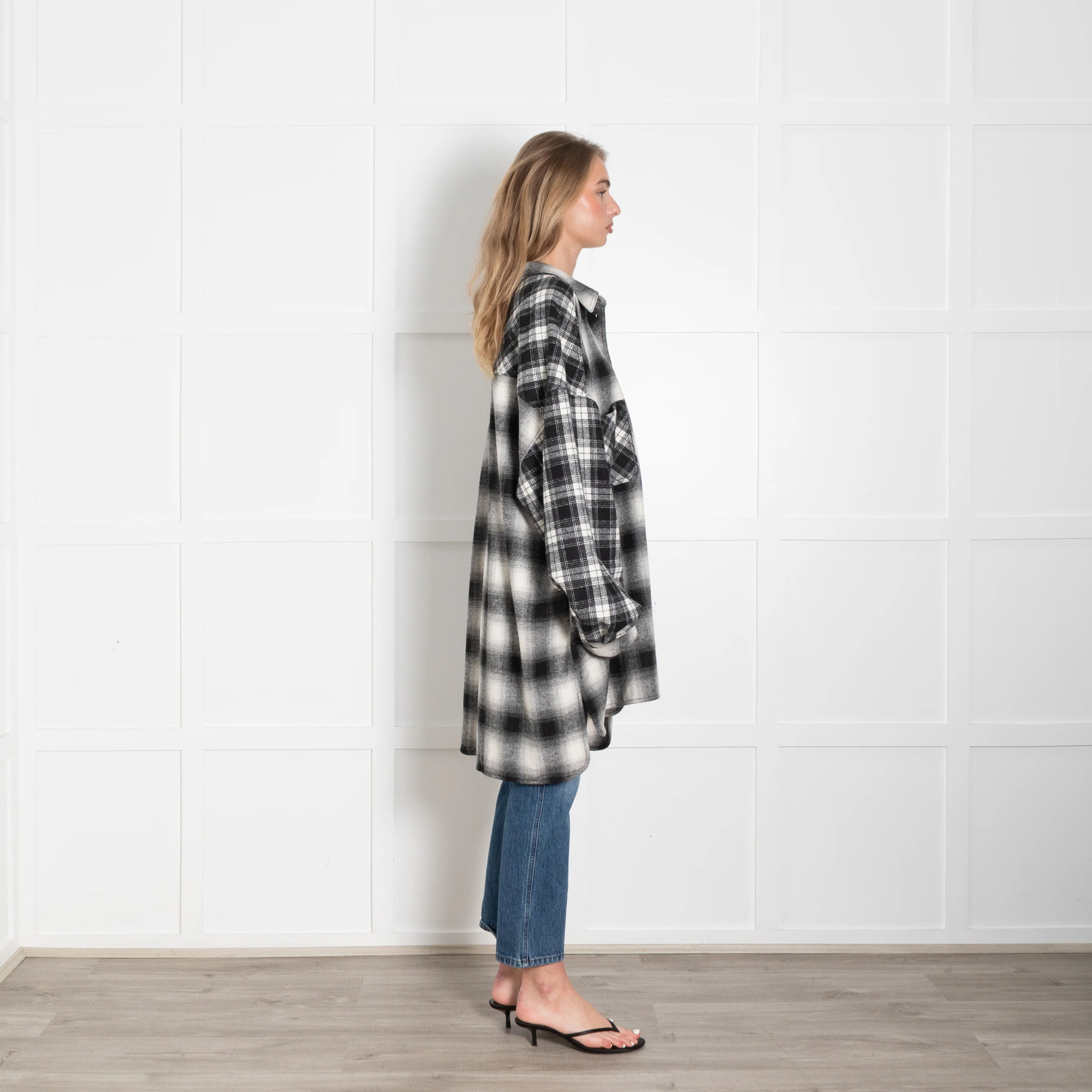 Little Lies Grey Plaid Rivington Oversized Shirt - Image 6