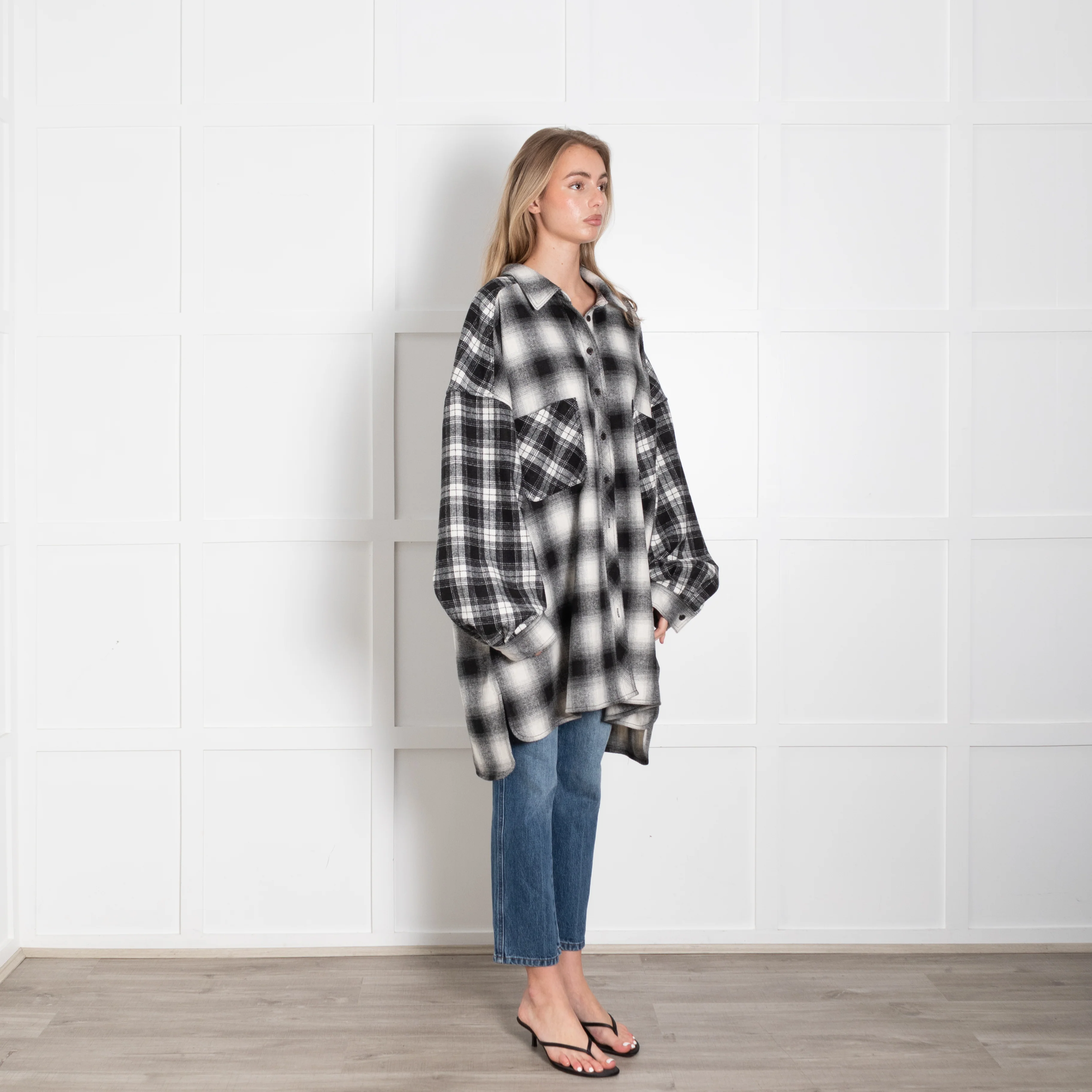 Little Lies Grey Plaid Rivington Oversized Shirt - Image 7