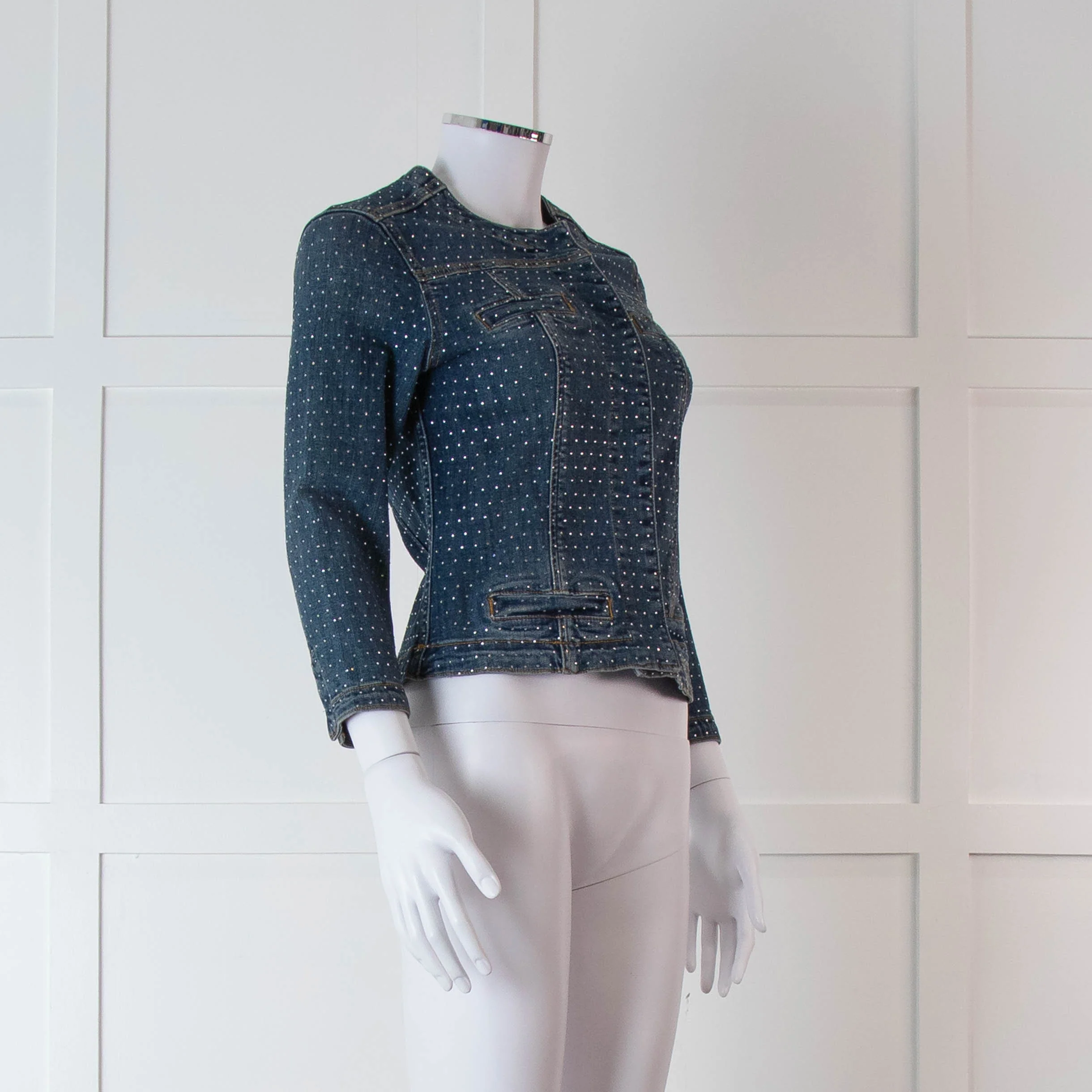 Liu Jo Blue Denim Rhinestone Embellished Jacket - Image 2
