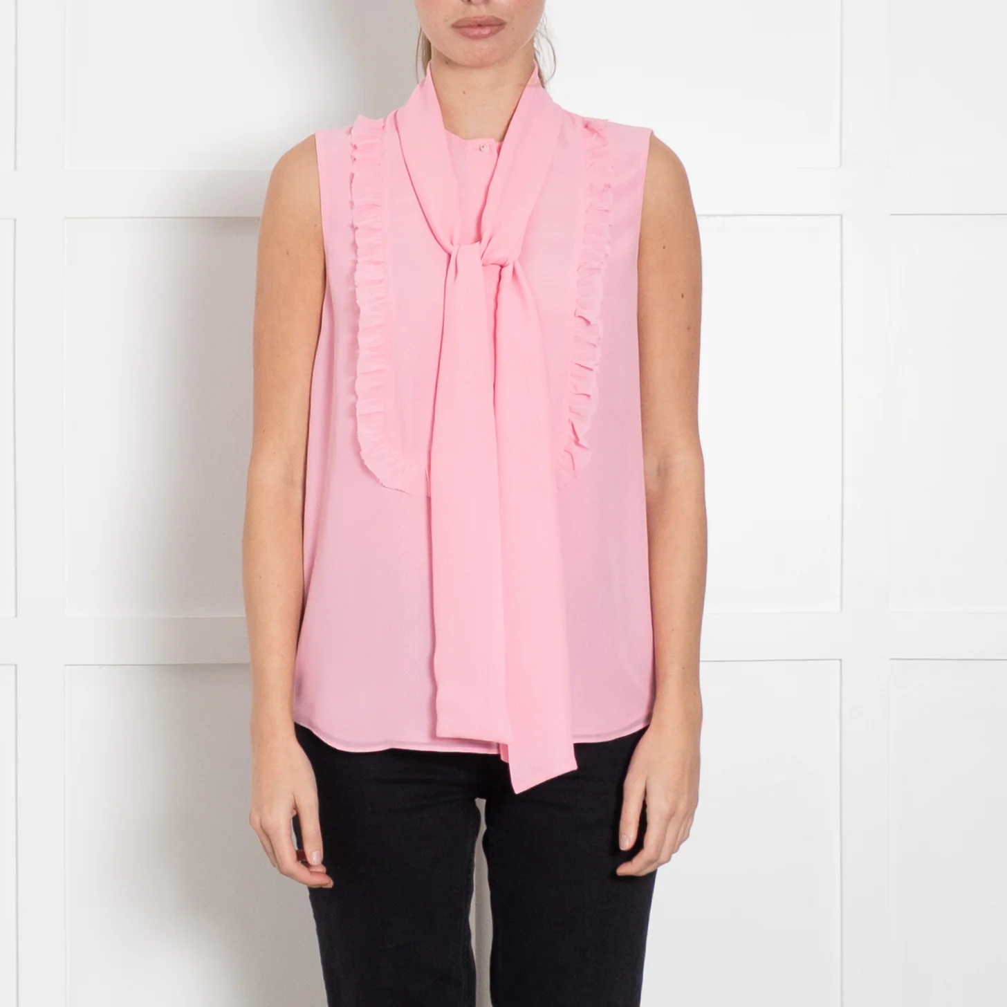 Liu Jo Sugar Pink Ruffle Front Tie Neck Sleeveless Top - Image 2