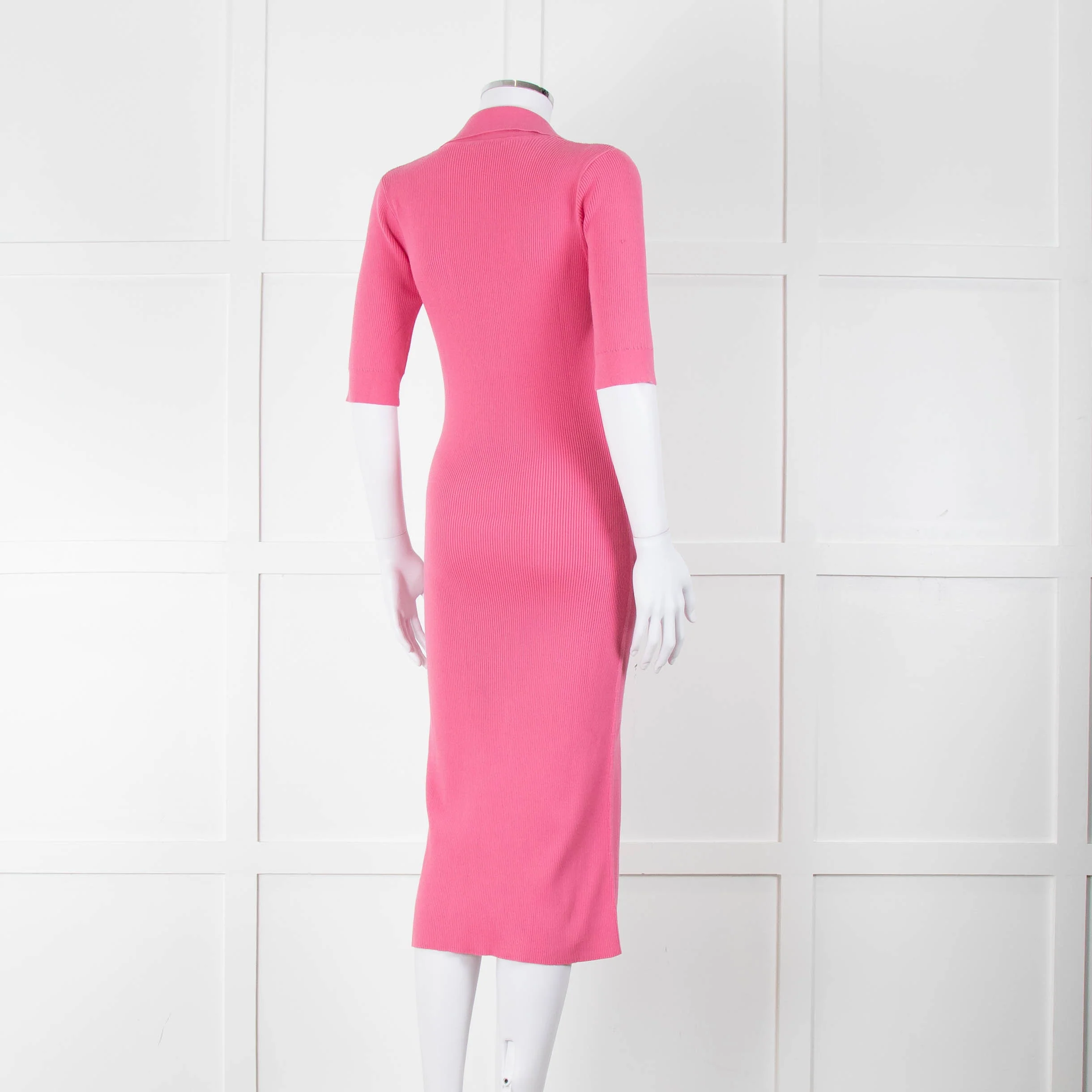 LK Bennett Bright Pink Rib Knit Fit and Flare Midi Dress - Image 4