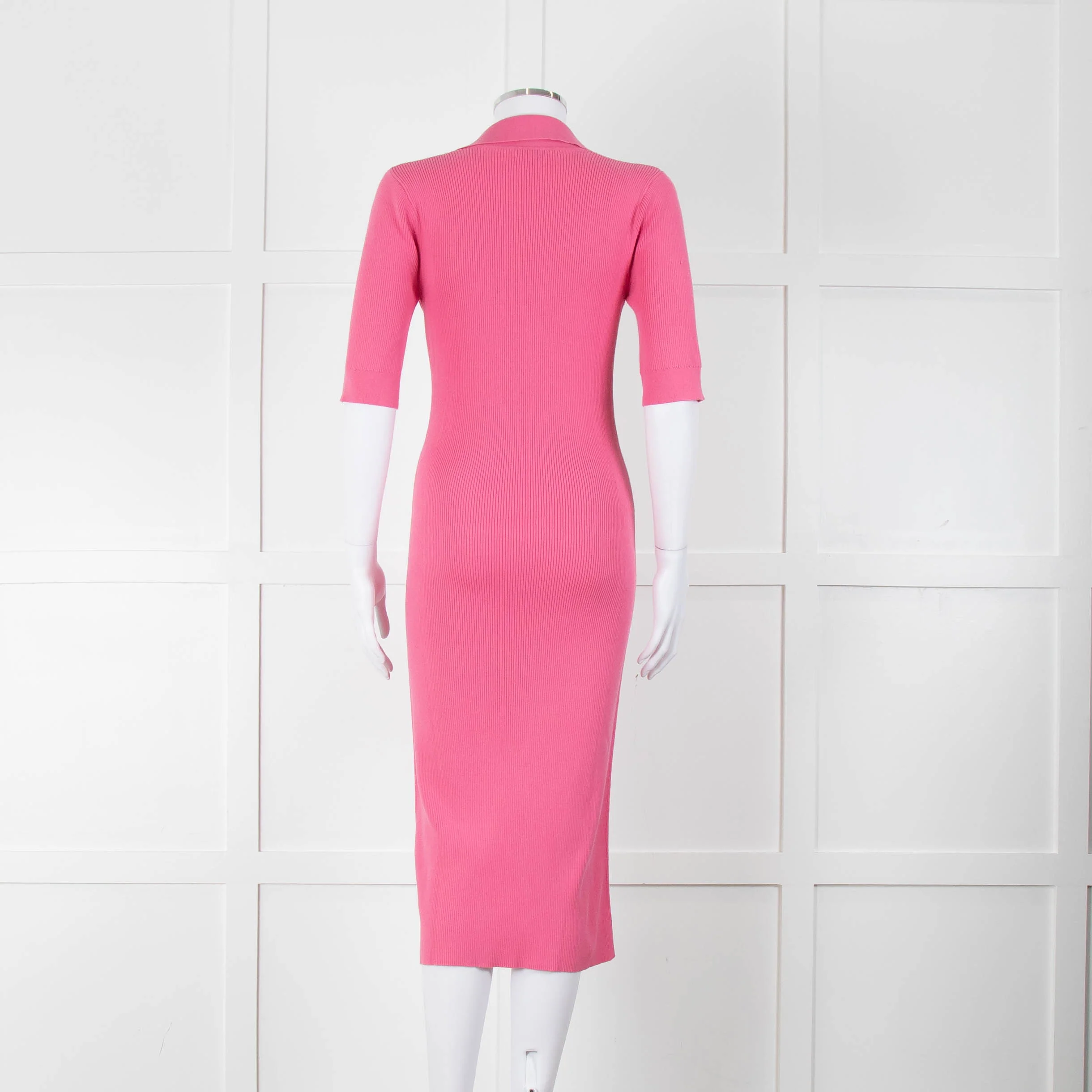 LK Bennett Bright Pink Rib Knit Fit and Flare Midi Dress - Image 5