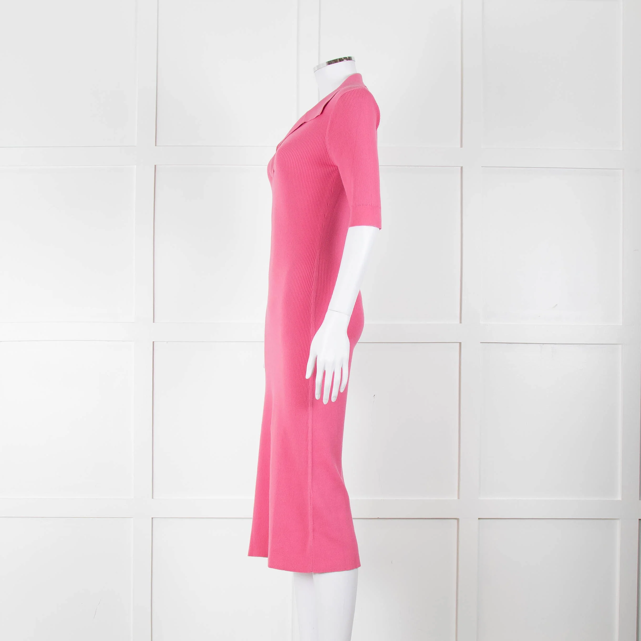 LK Bennett Bright Pink Rib Knit Fit and Flare Midi Dress - Image 7