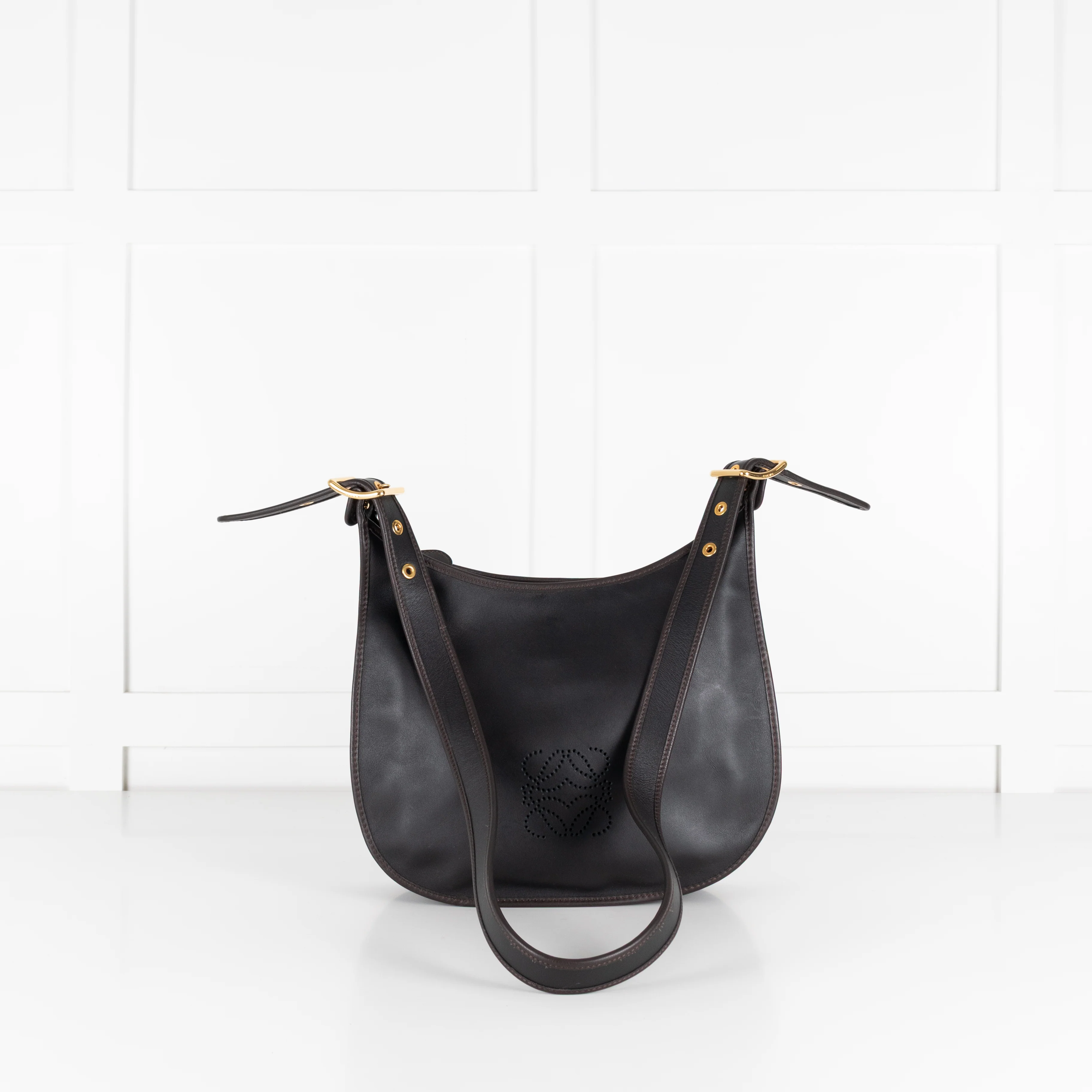Loewe Sofia Anagram Black Crossbody Bag With Brown Piping