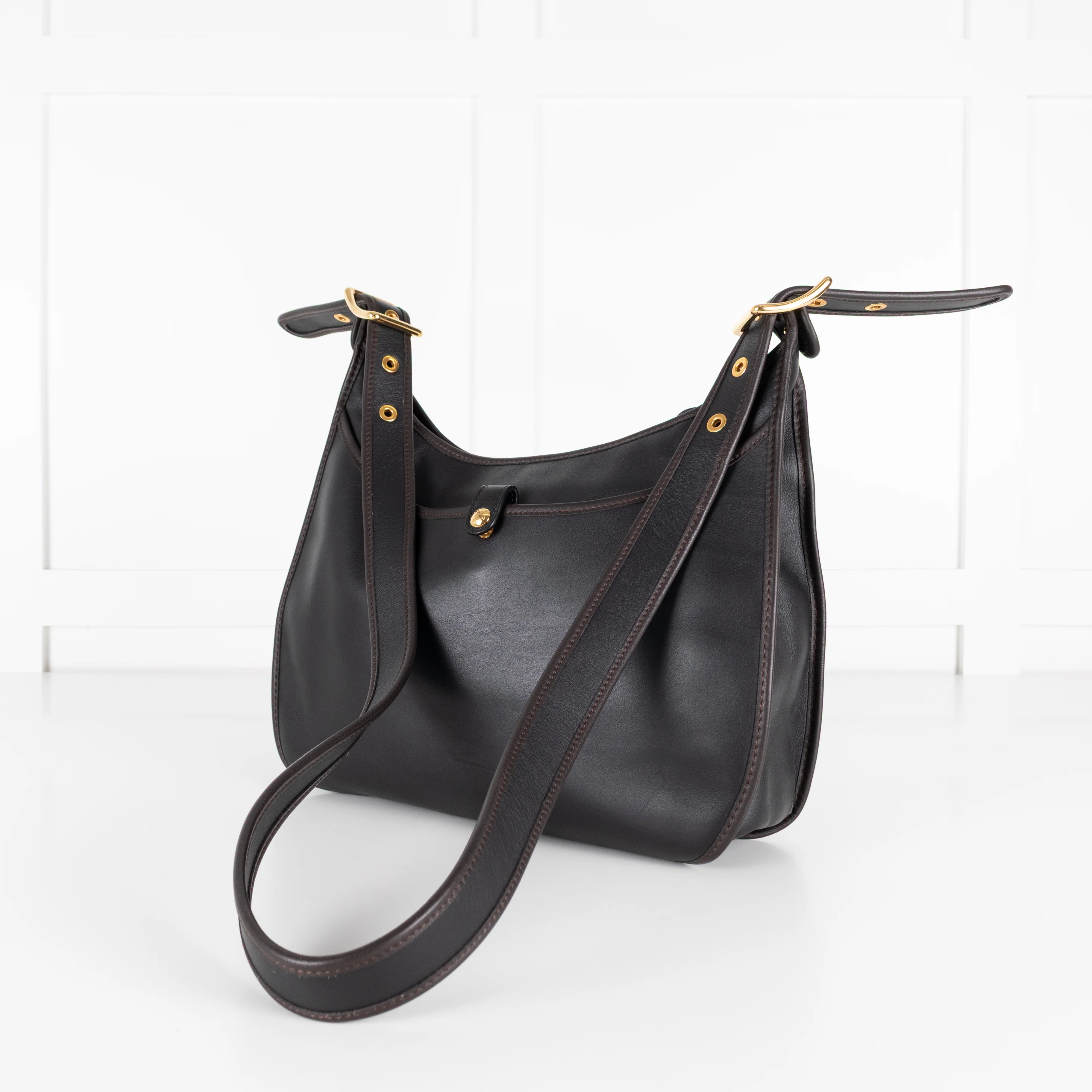 Loewe Sofia Anagram Black Crossbody Bag With Brown Piping - Image 6